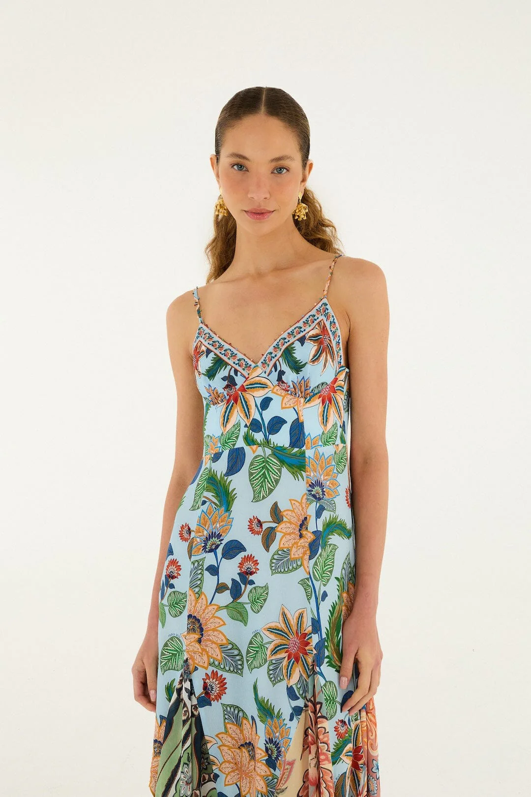 Light Blue Floral Delhi Sleeveless Maxi Dress - Image 4
