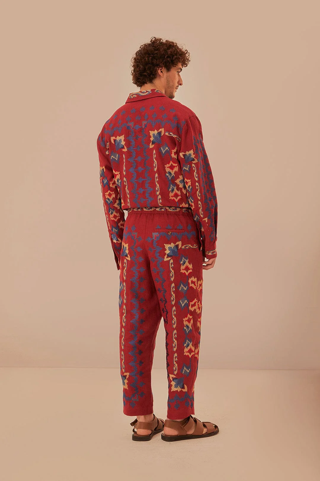 Red Floral Embroidery Jacquard Pants - Image 5