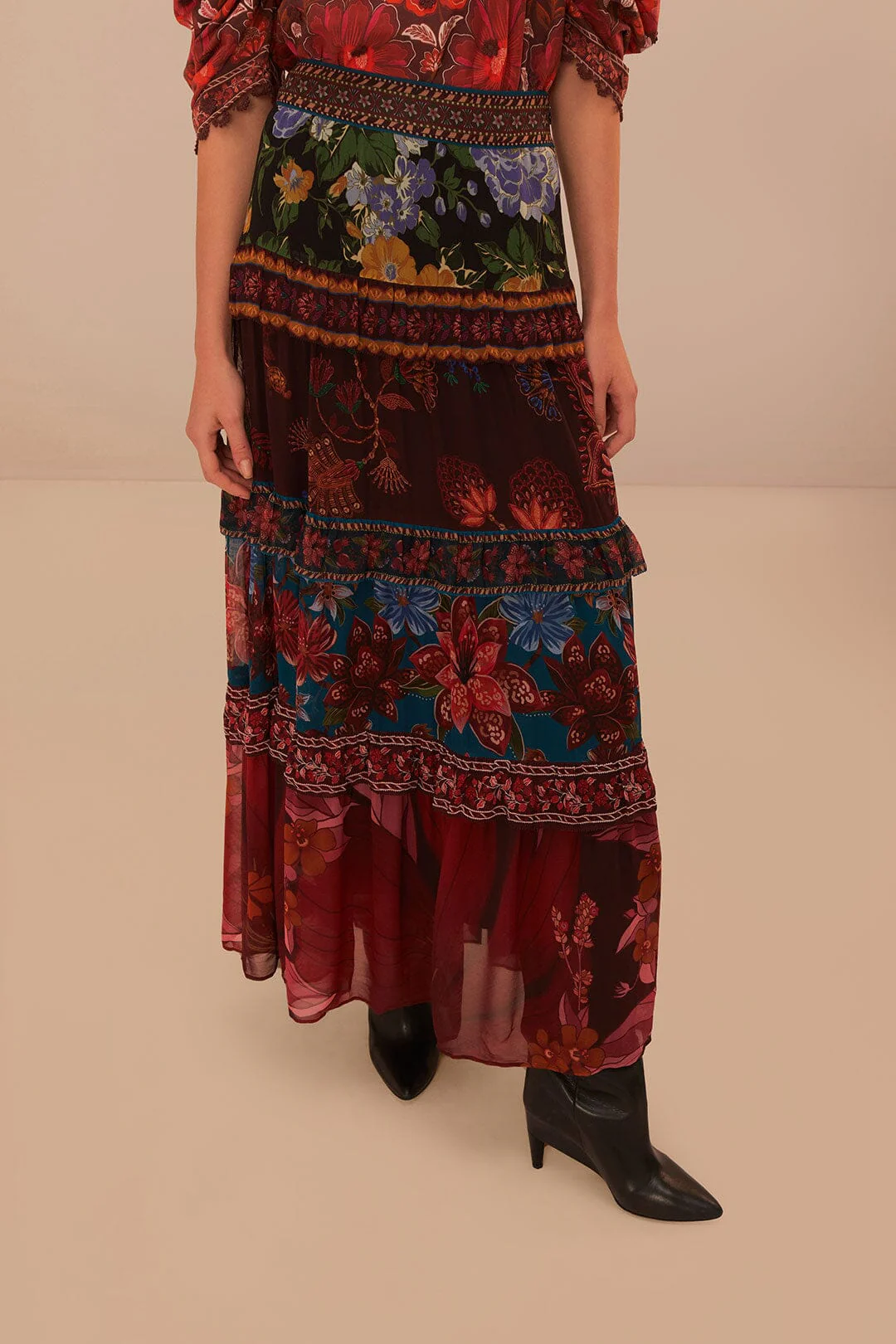 Floral Mix Ruffle Maxi Skirt - Image 3