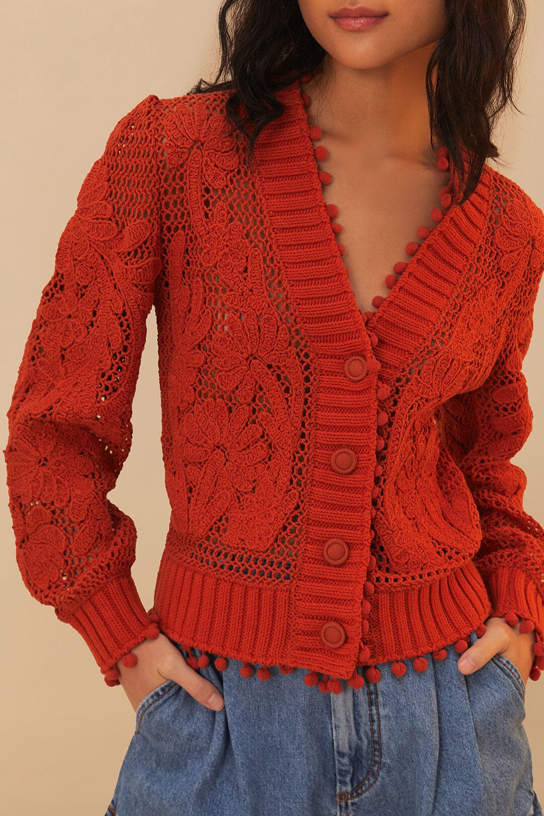 Orange Floral Knit Cardigan - Image 2