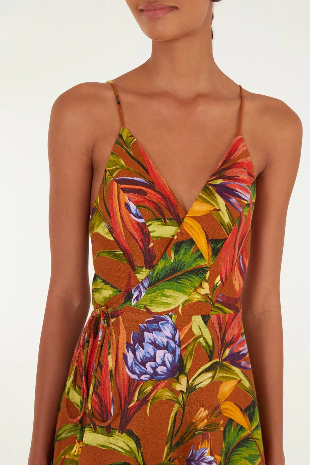 Brown Florart Euroflax™ Premium Linen Midi Wrap Dress - Image 2
