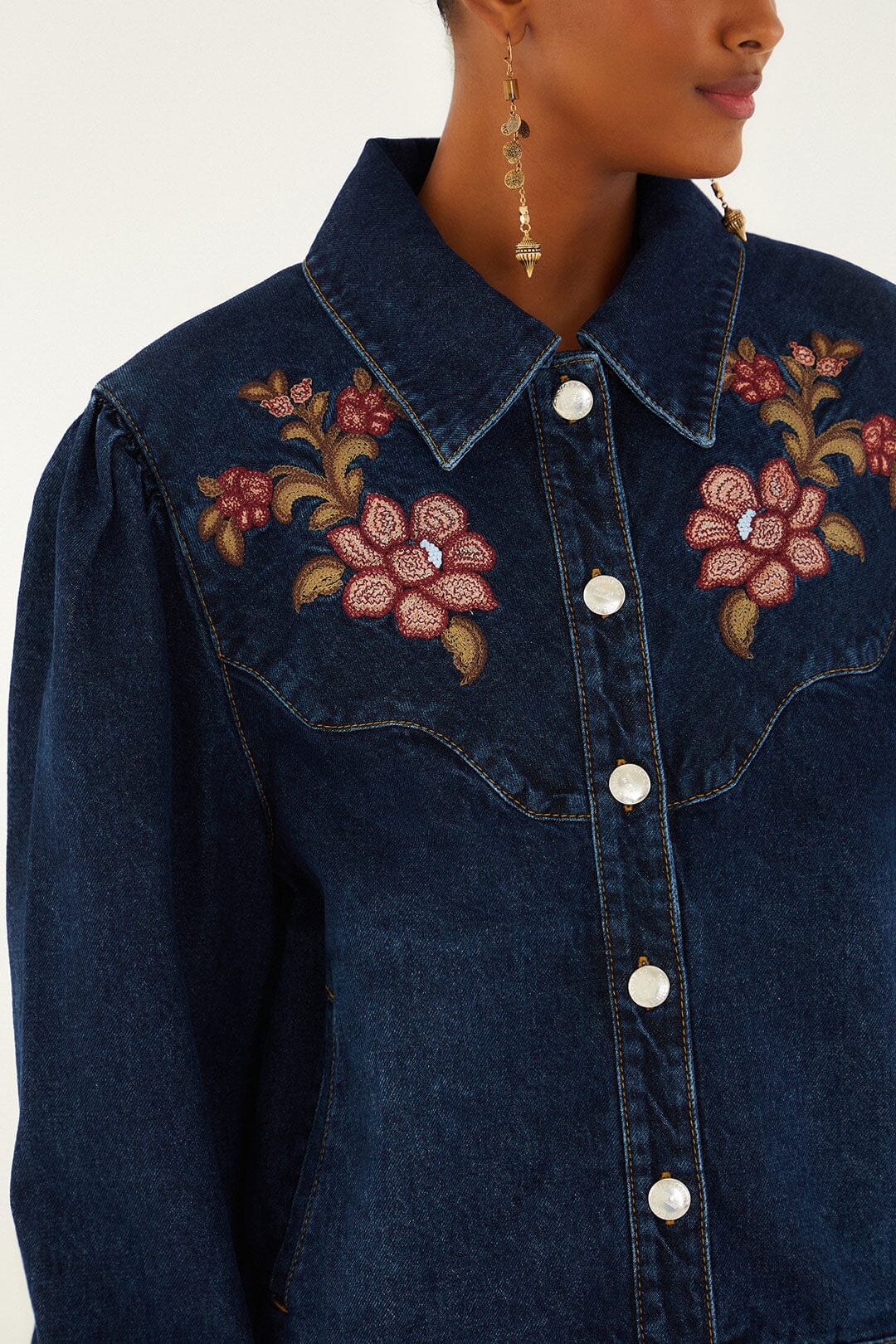 Denim Flower Embroidery Jacket - Image 3