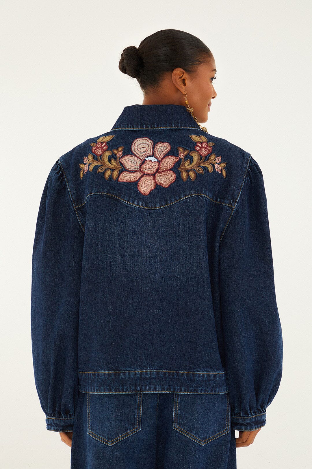 Denim Flower Embroidery Jacket - Image 4