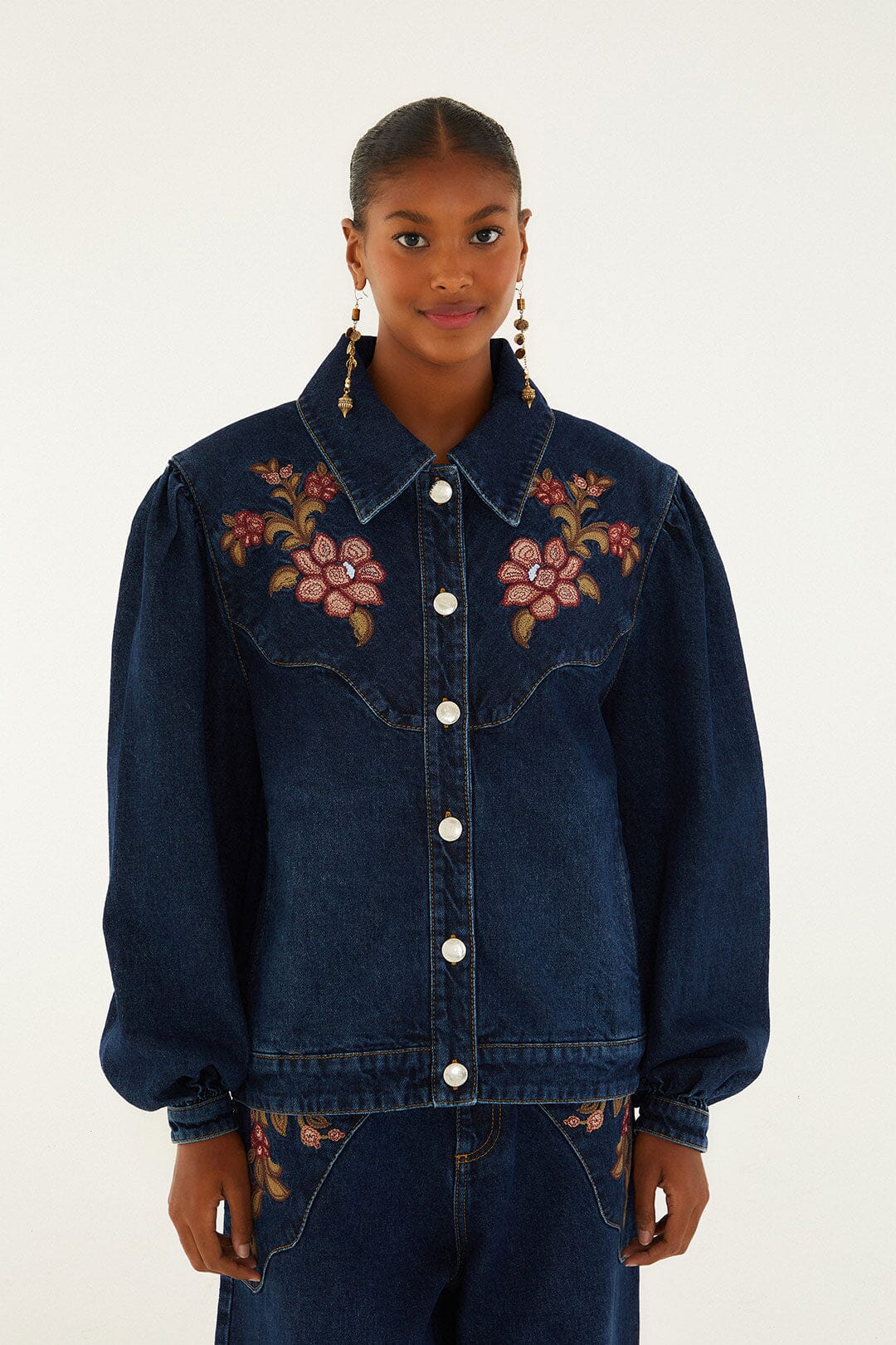 Denim Flower Embroidery Jacket - Image 6