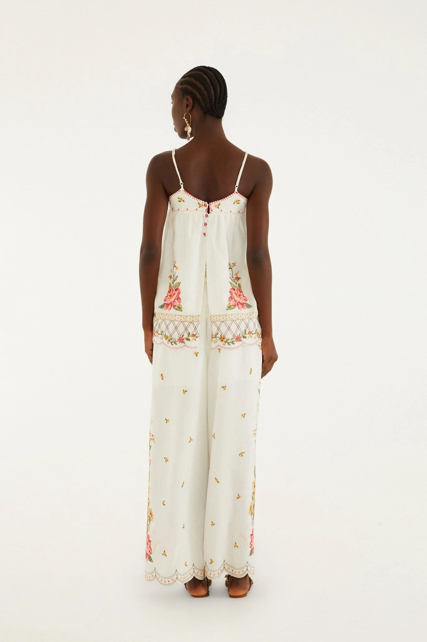 Off-White Flower Embroidery Wide-Leg Pants - Image 3
