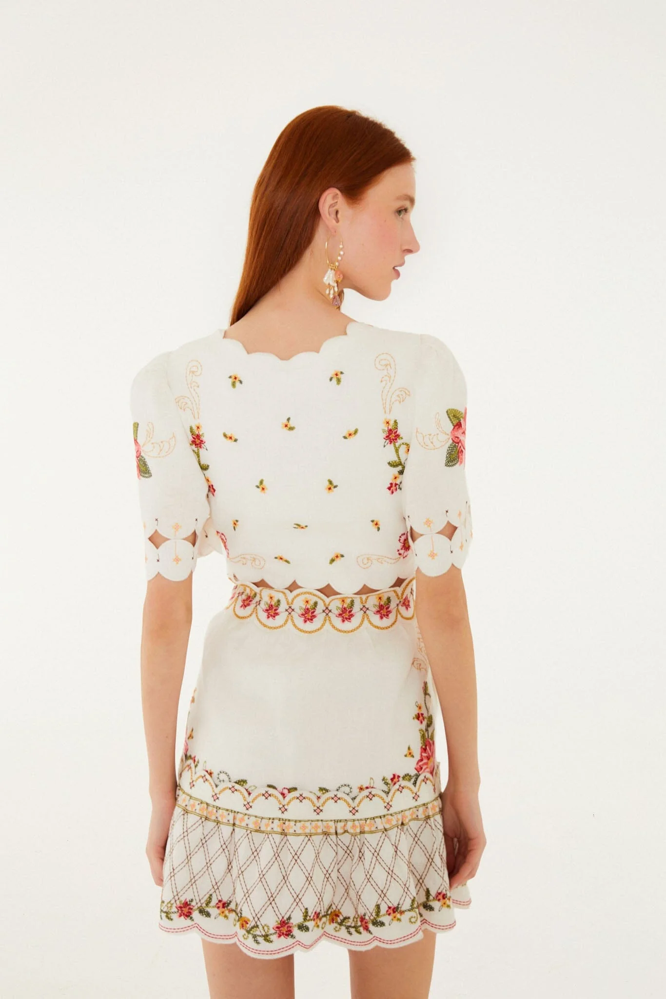 Off-White Flower Embroidery Scalloped Mini Dress - Image 3
