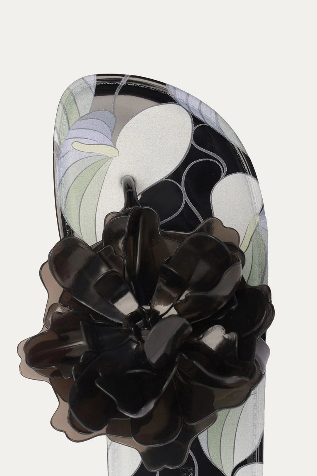 Black And White Flower Jelly Flat Sandal - Image 5