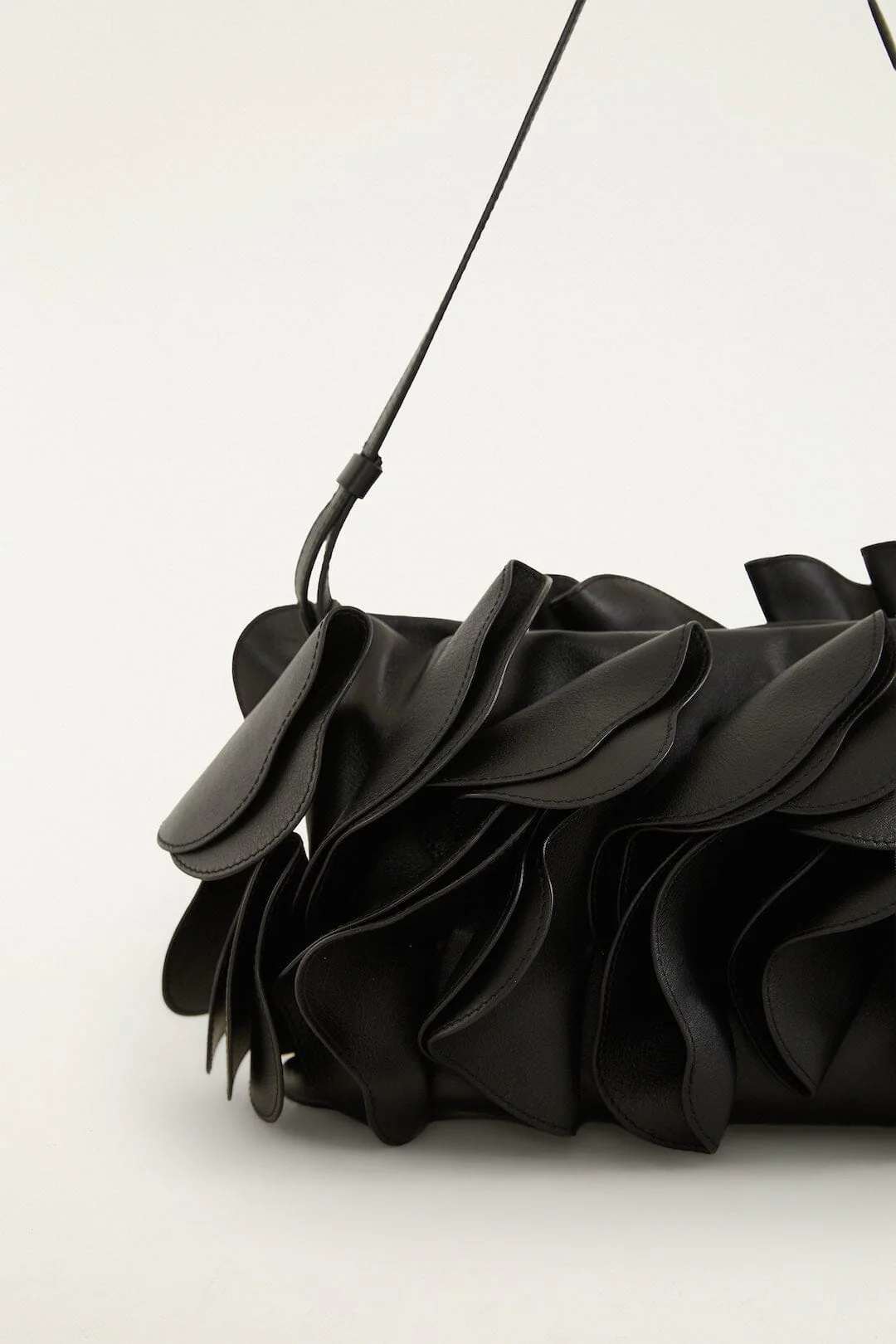 Black Leather Shoulder Flower Bag - Image 5