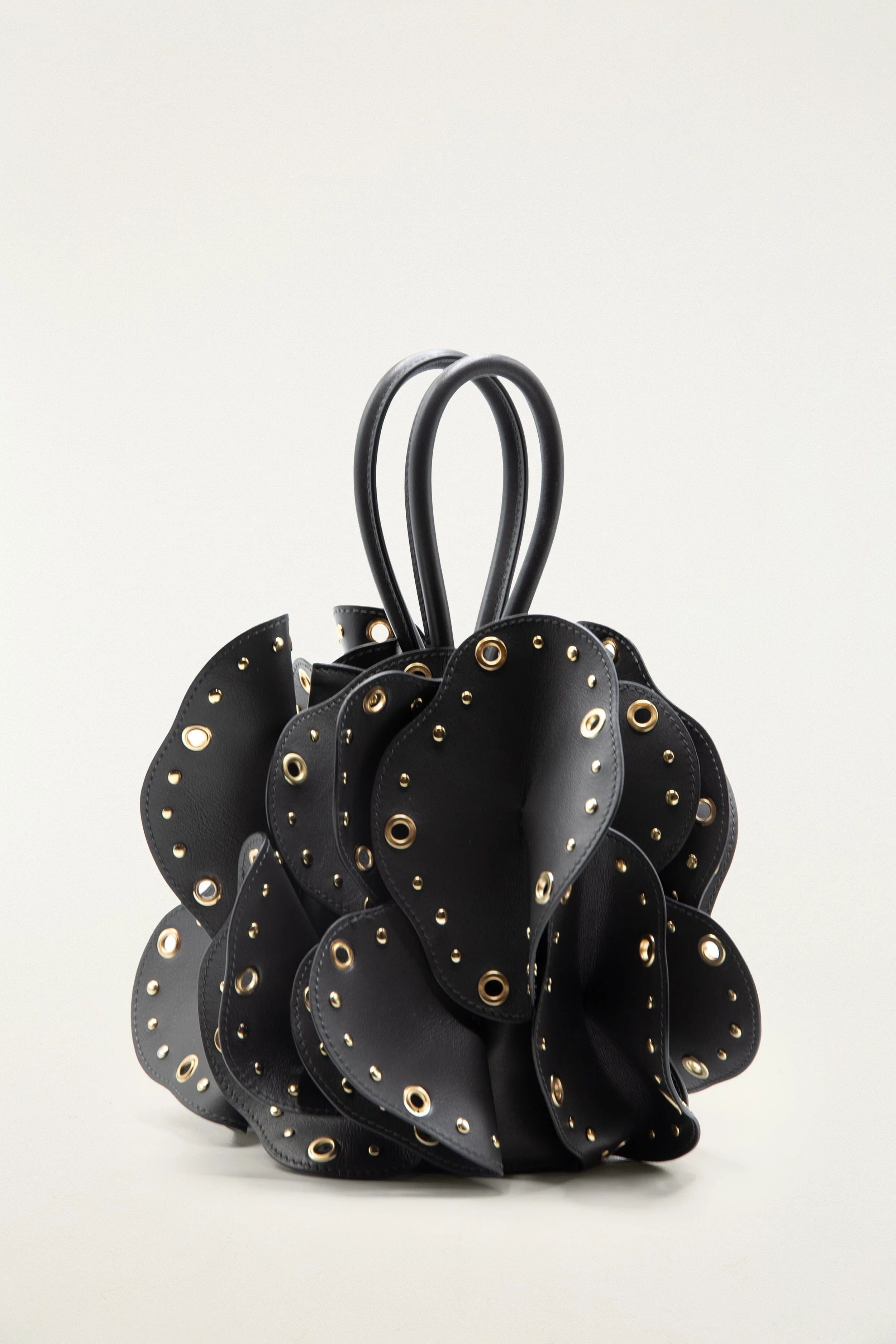 Black Leather Studded Flower Bag - Image 4