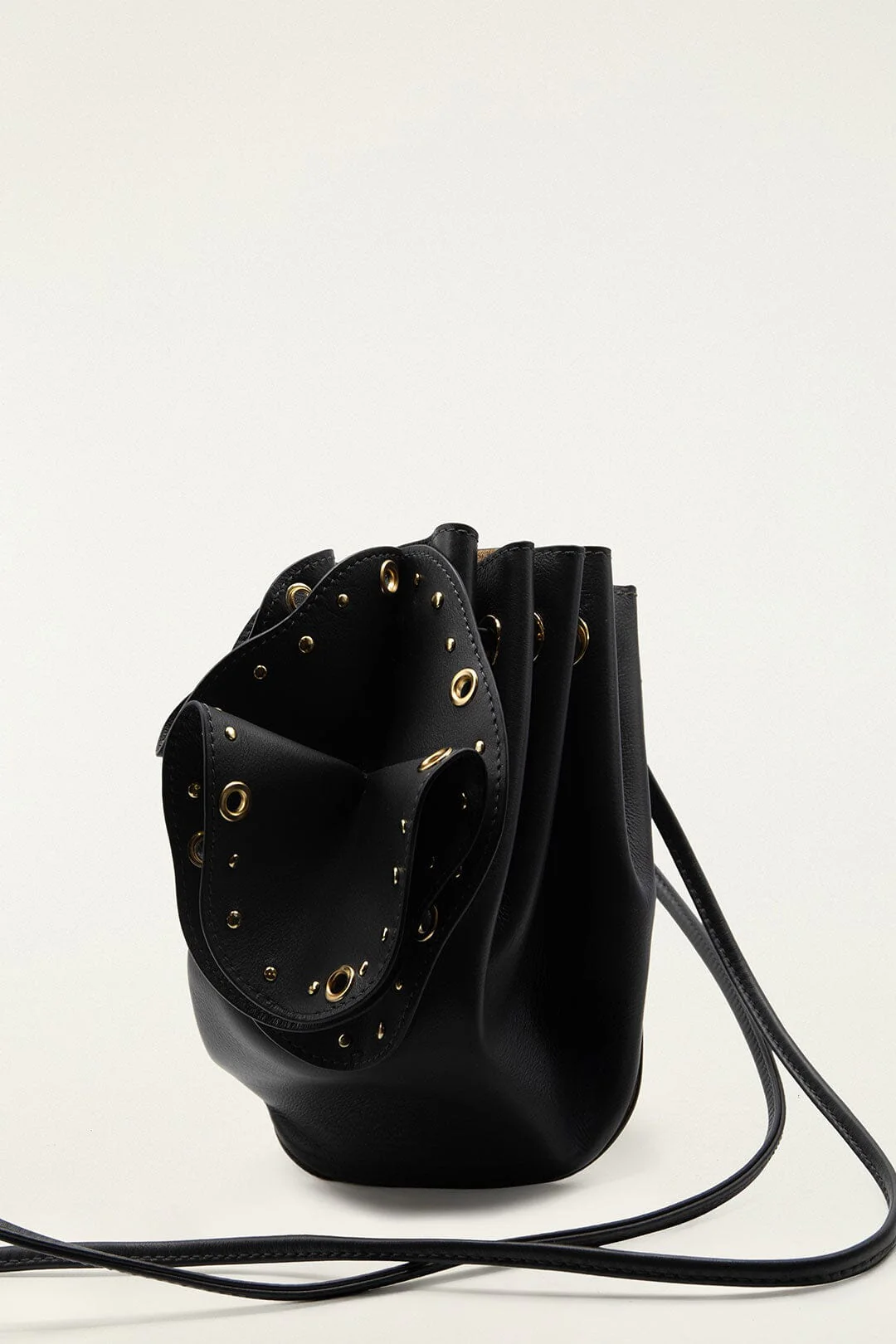 Black Leather Studded Crossbody Flower Bag - Image 2