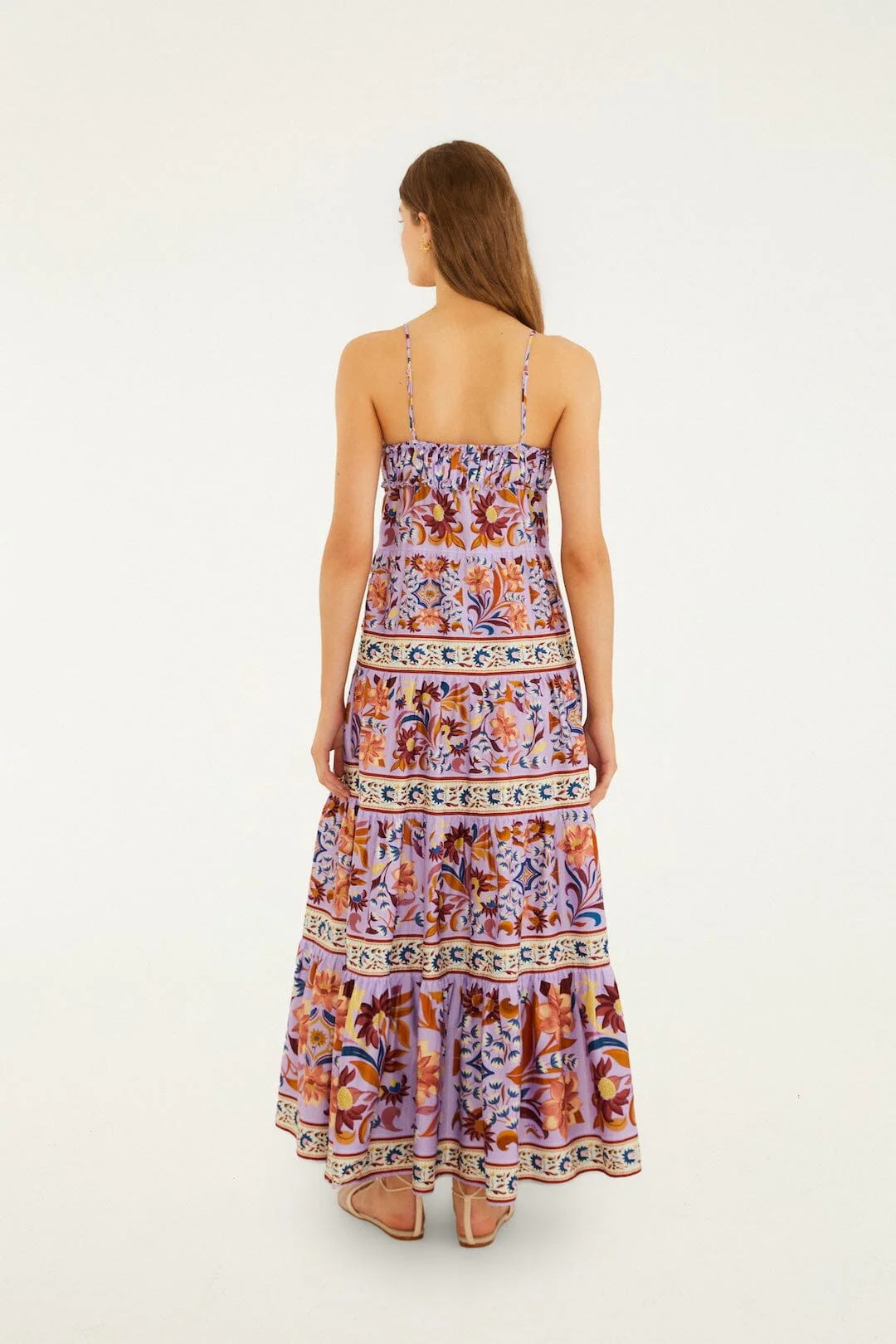 Lilac Flower Tiles Sleeveless Tiered Maxi Dress - Image 3