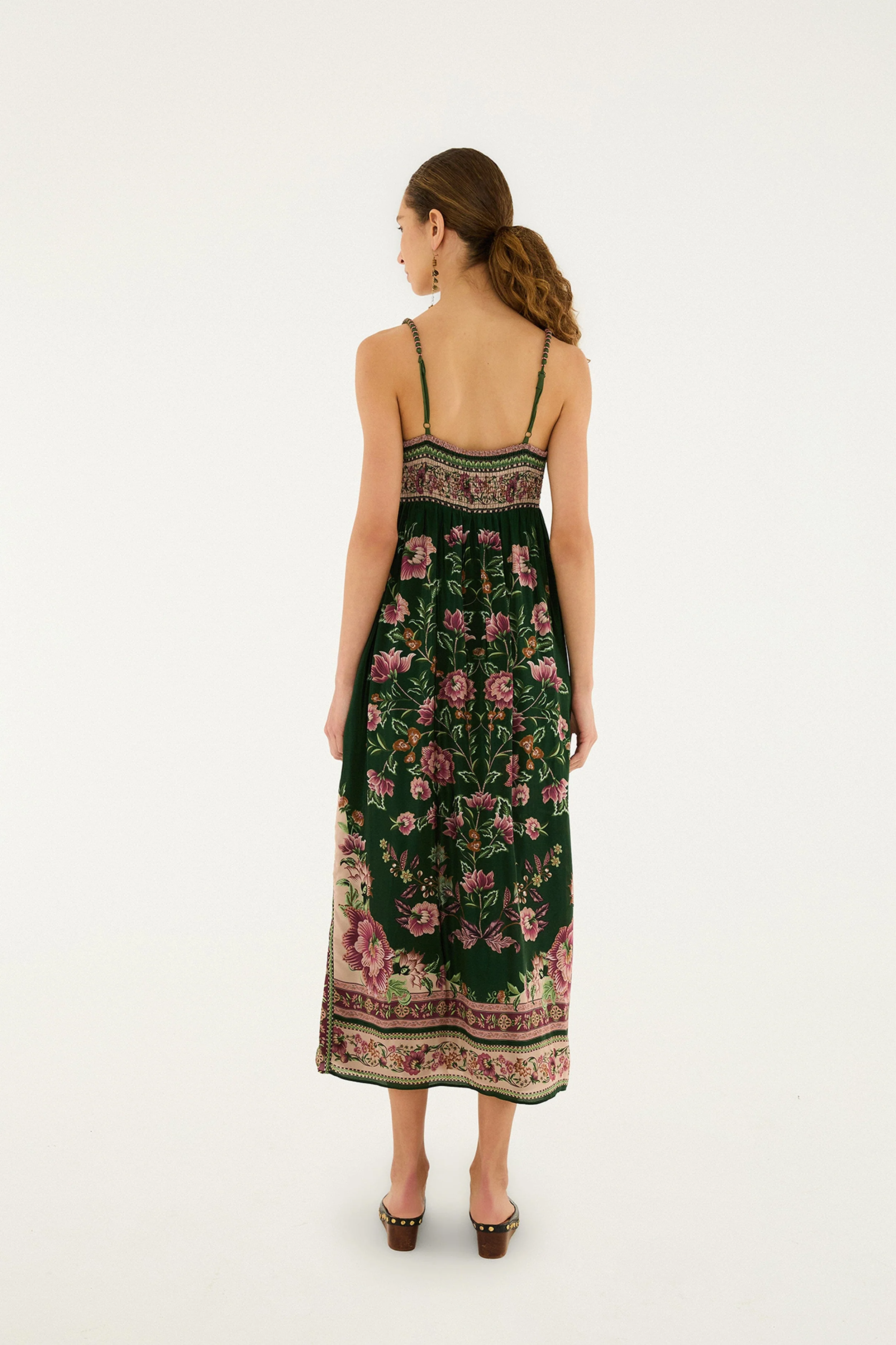 Green Flowering Garden Tree Sleveeless Midi Dress - Image 3