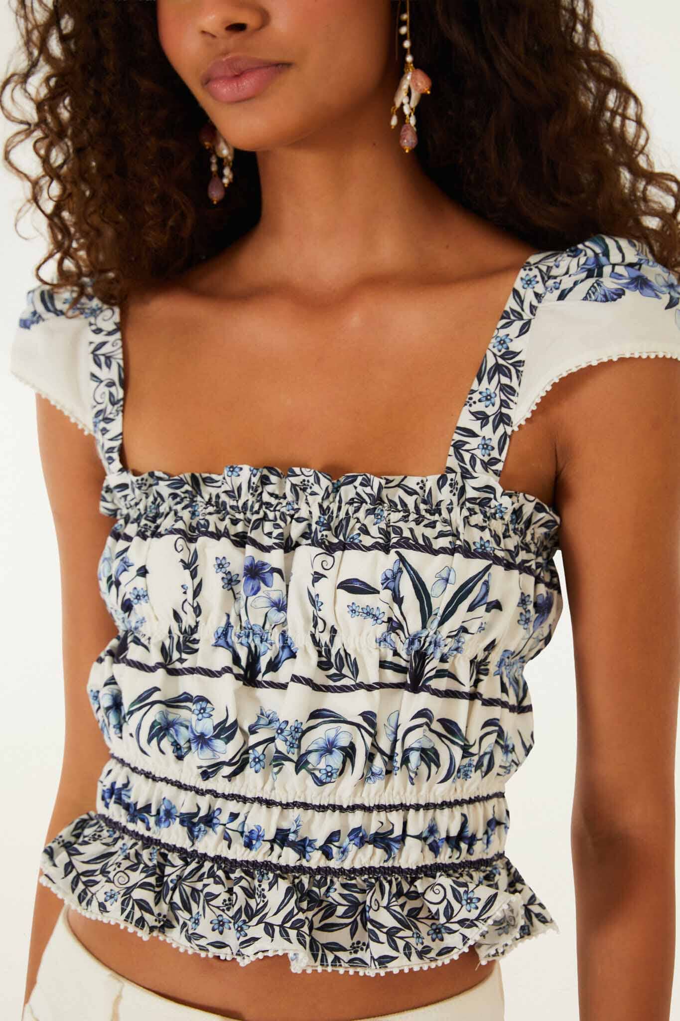 Off-White Flowers Arch Smocked Organic Cotton Blouse