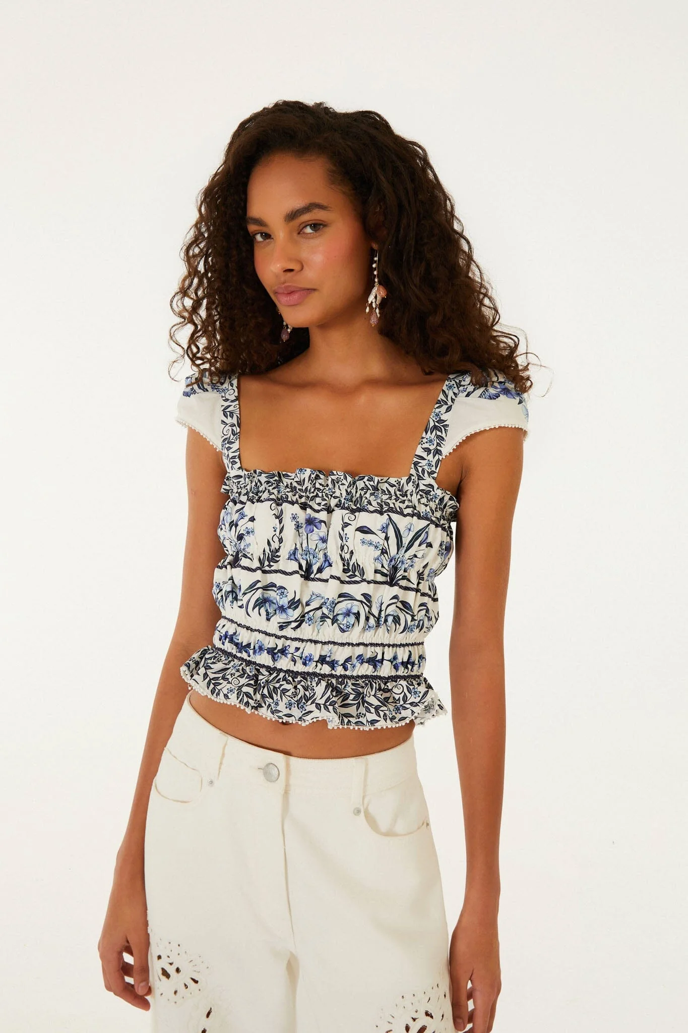 Off-White Flowers Arch Smocked Organic Cotton Blouse - Image 4