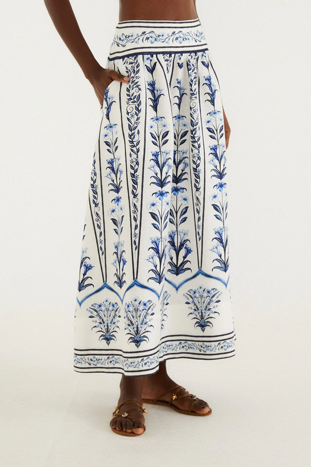 Off-White Flowers Arch Euroflax Premium Linen Maxi Skirt - Image 2