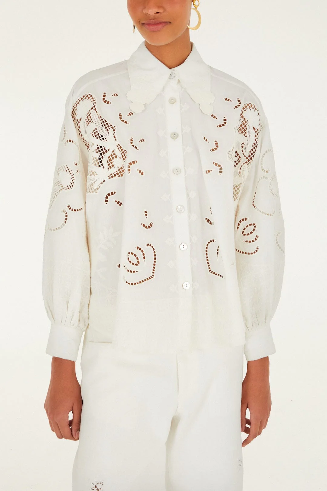 Off-White Embroidered Flowers Richelieu Shirt - Image 3