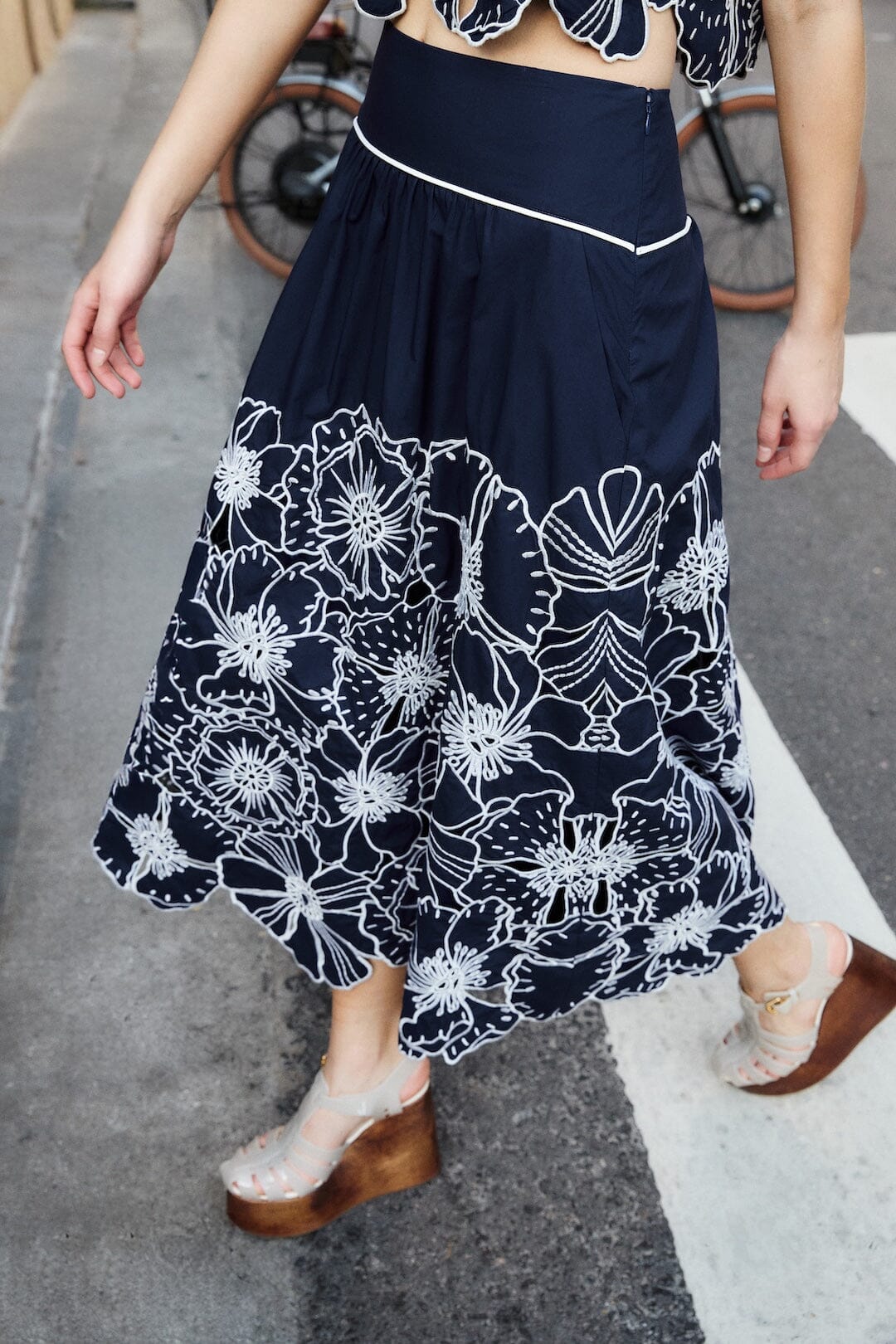 Blue Flowers Richelieu Organic Cotton Maxi Skirt - Image 2