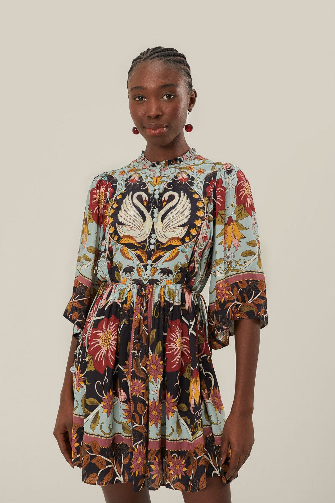 Blue Flowing Beauty Short Sleeve Mini Dress - Image 2