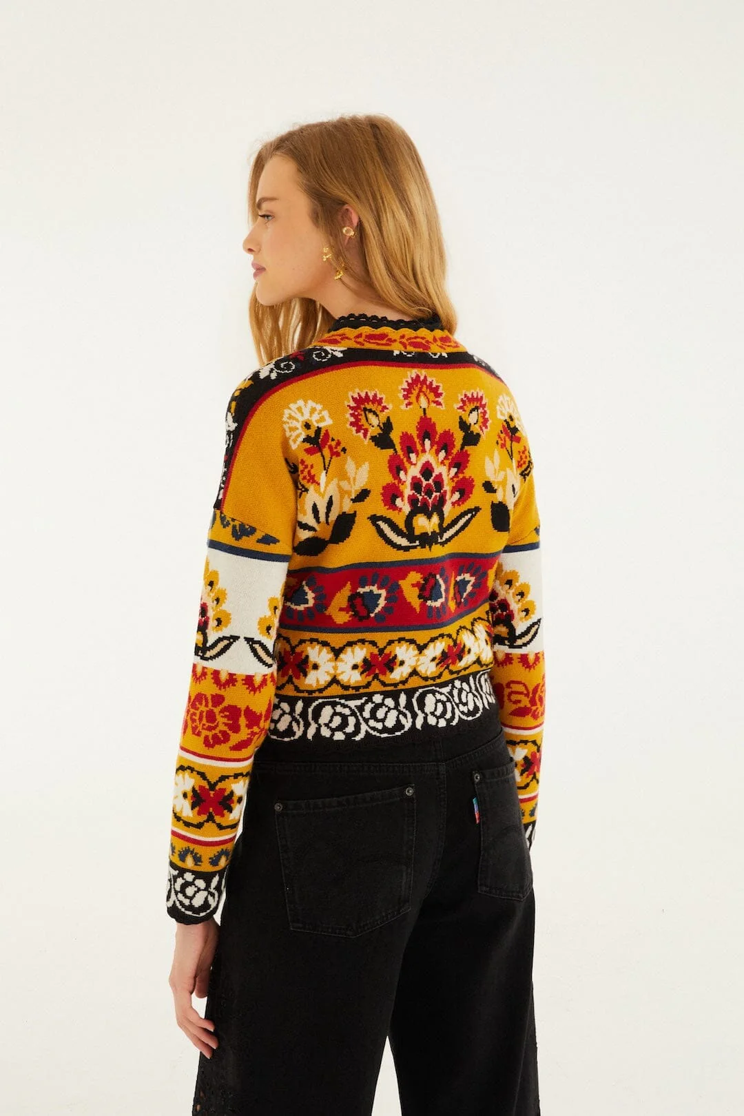Multicolor Folk Stitched Knit Cardigan - Image 3