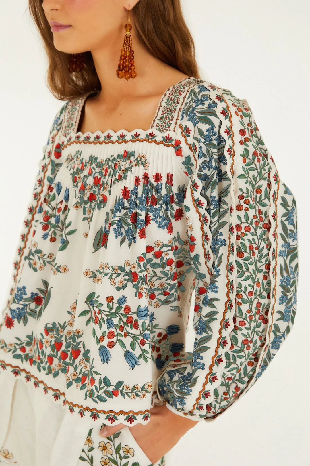 Off-White Fruit Beauty Scarf Organic Cotton Long Sleeve Blouse - Image 2