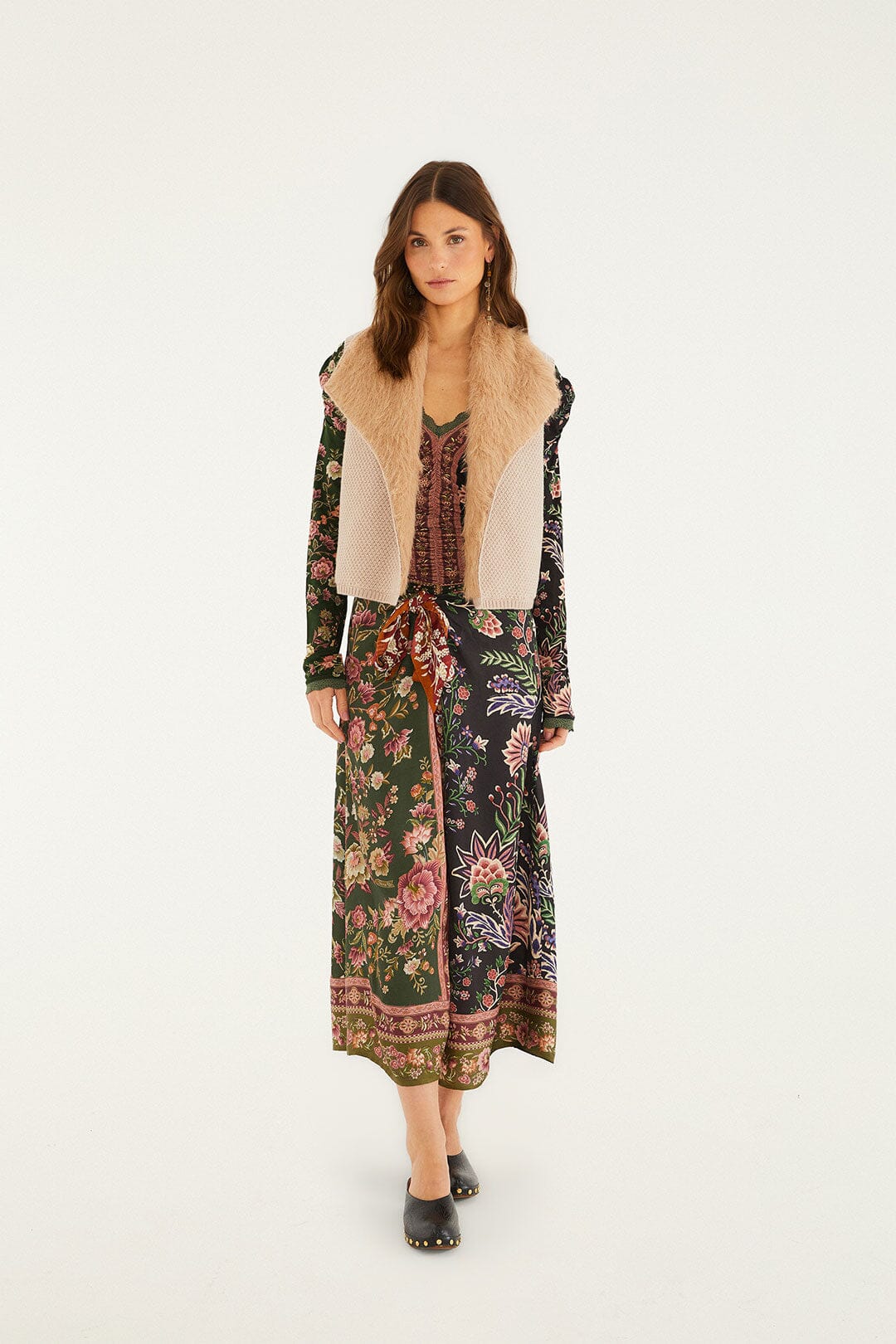 Beige Fur Sleeveless Knit Vest - Image 3