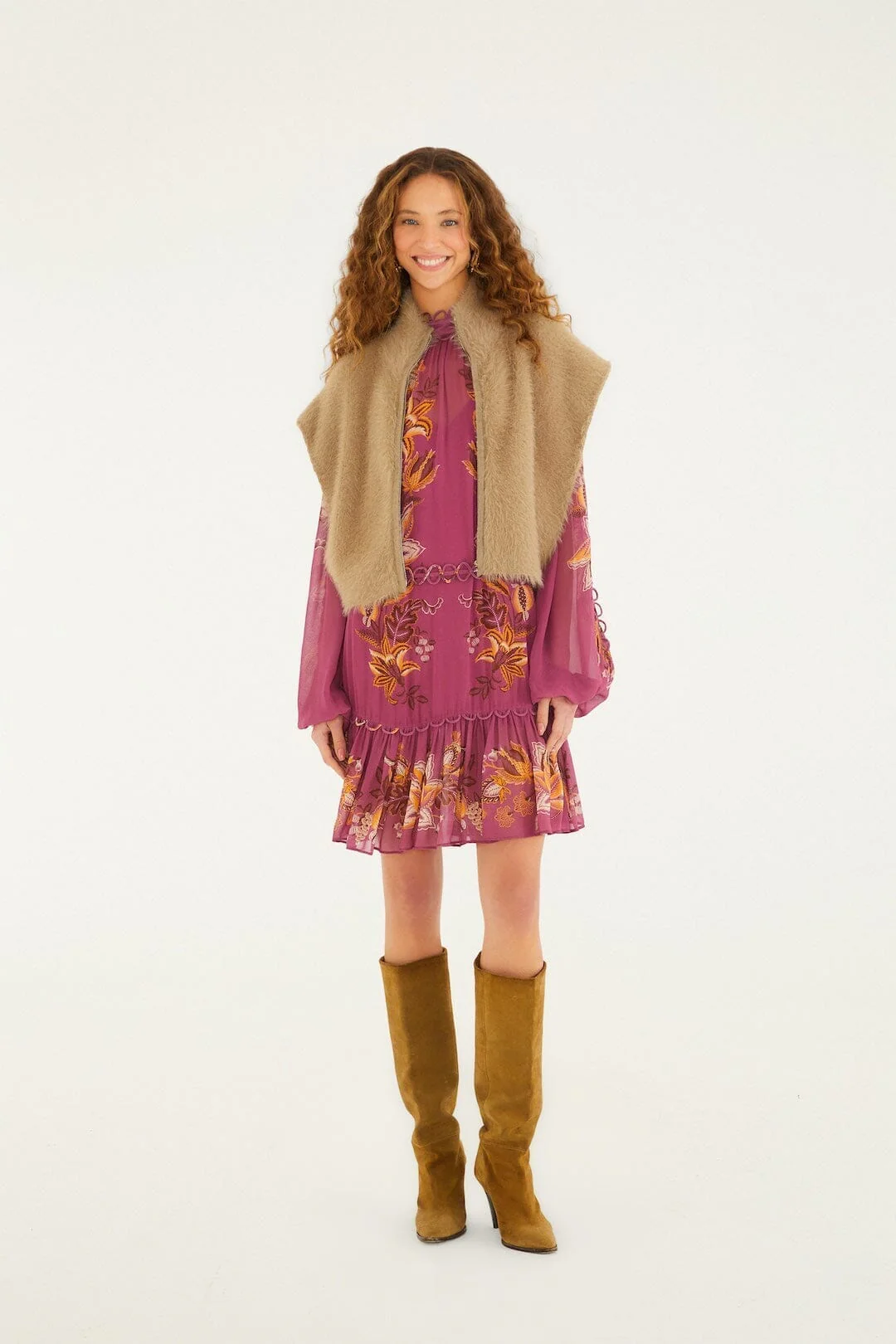 Caramel Front Zipper Sleeveless Fuzzy Vest - Image 4