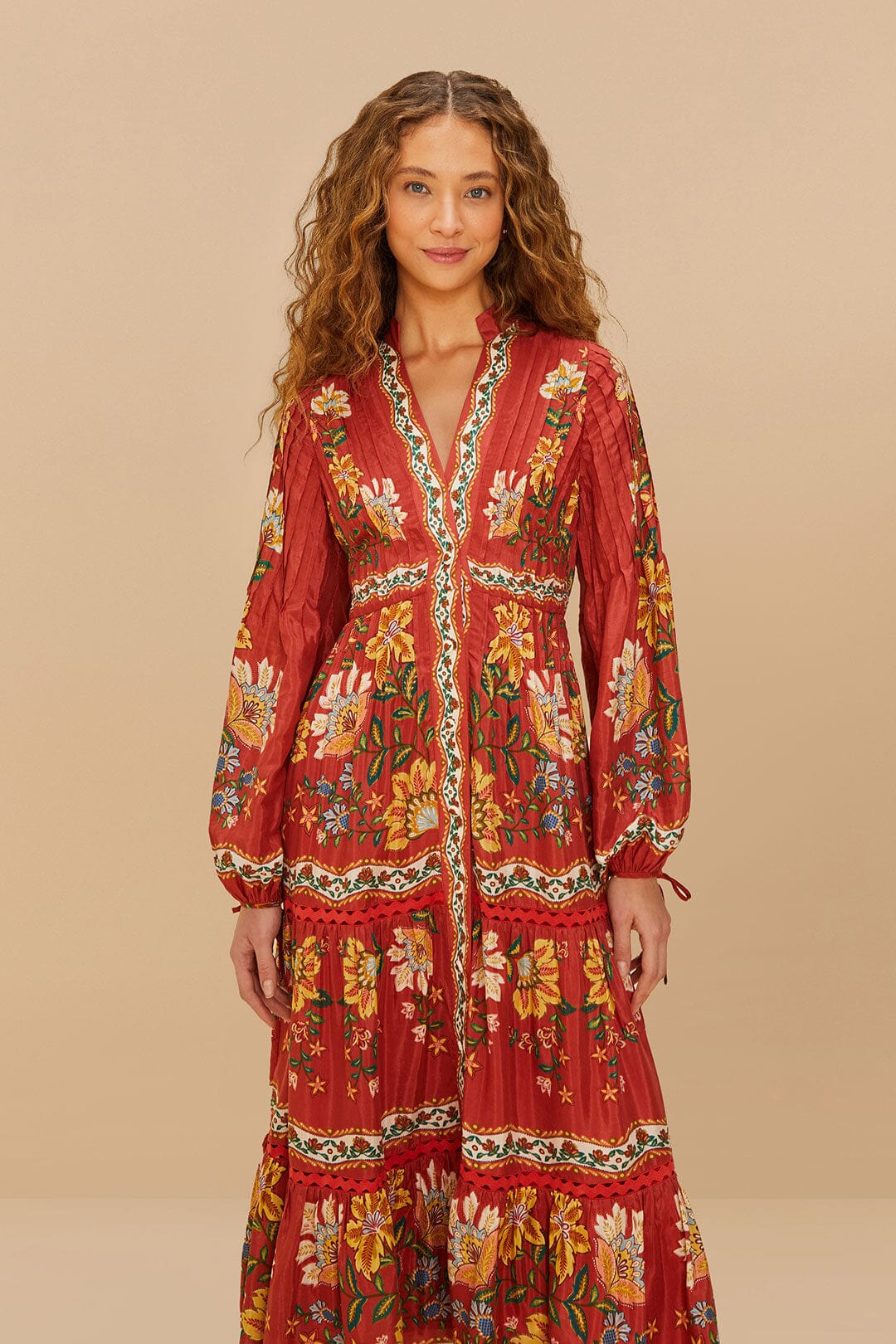 Red Garden Delight Long Sleeve Midi Dress - Image 2