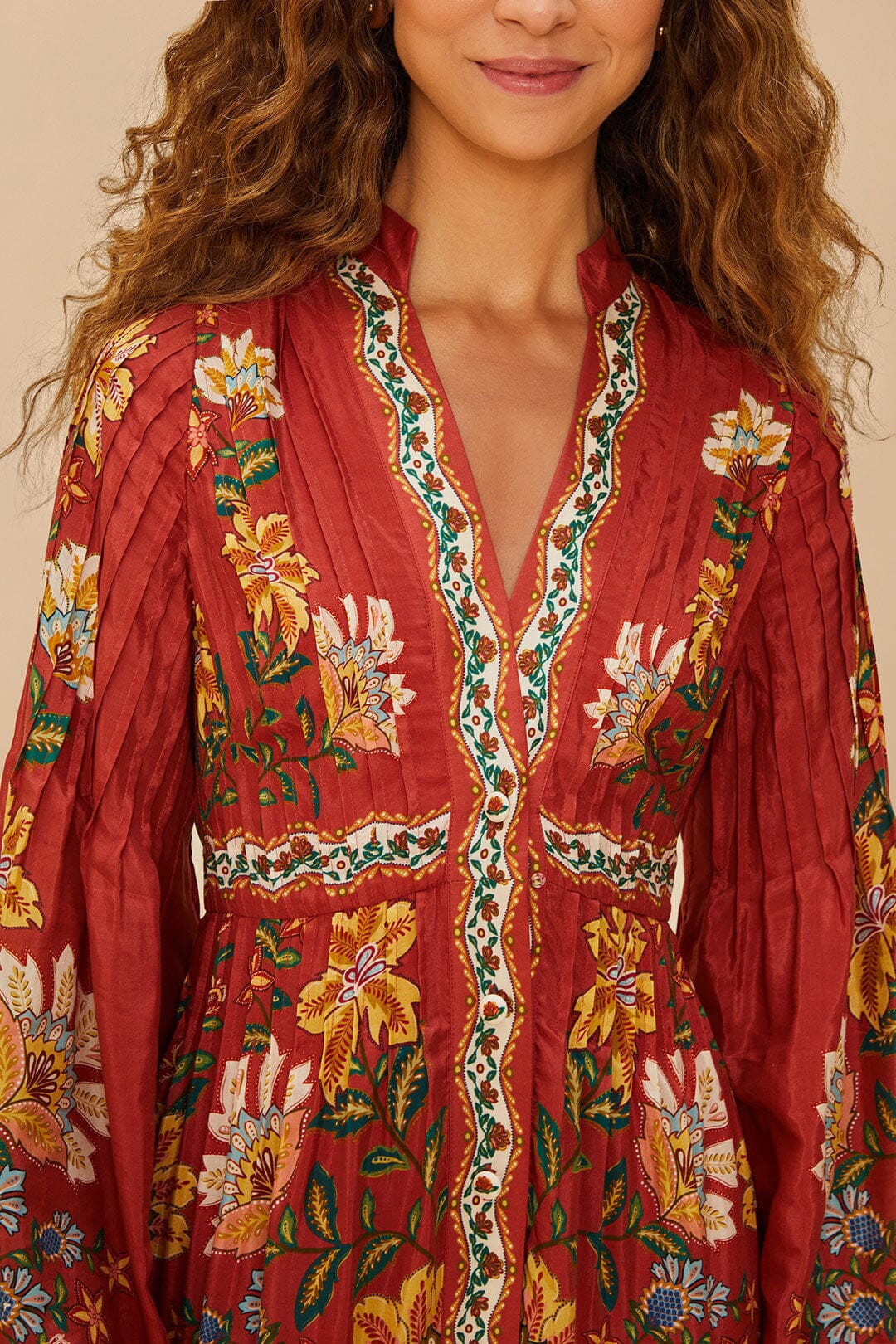 Red Garden Delight Long Sleeve Midi Dress - Image 3