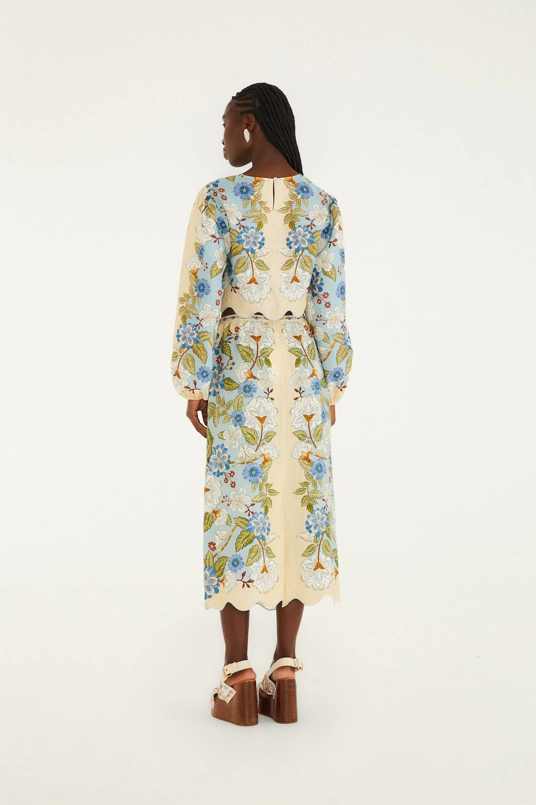 Cream Garden Scarf Euroflax_x0099_ Premium Linen Midi Skirt - Image 3