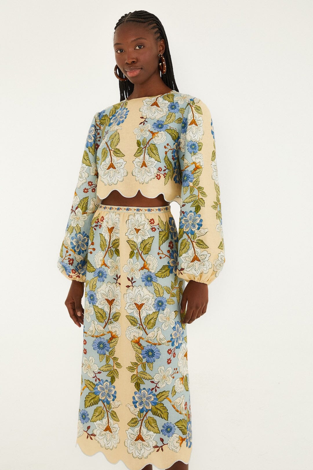 Cream Garden Scarf Euroflax_x0099_ Premium Linen Midi Skirt - Image 4