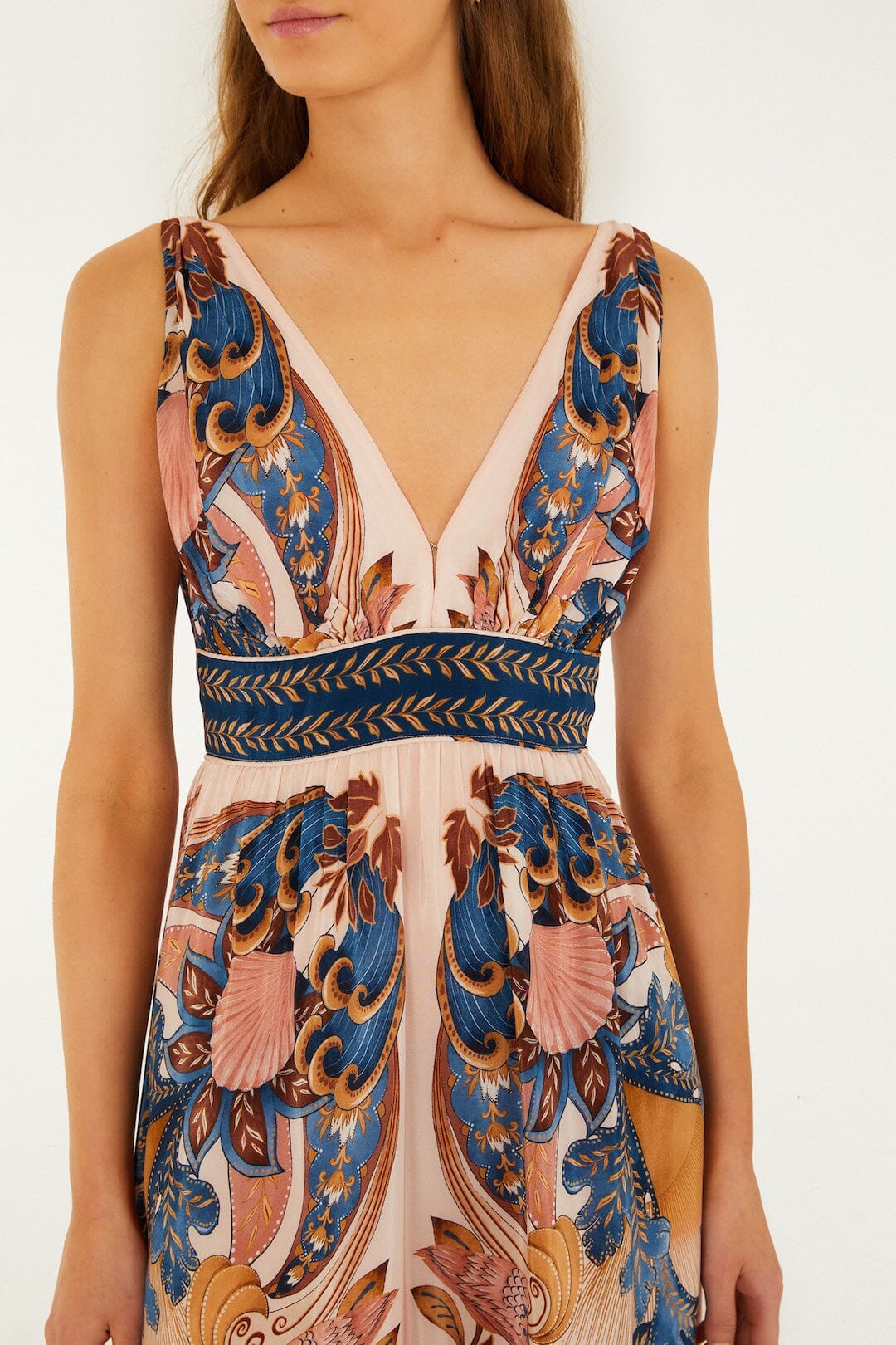 Soft Pink Garden Scarf V Neck Midi Dress - Image 2