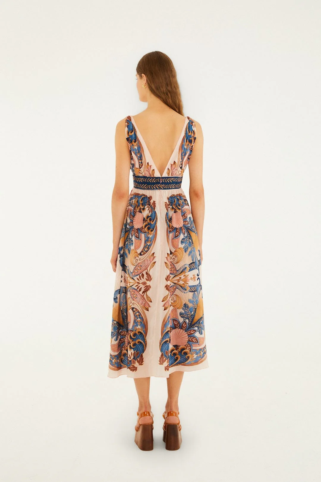 Soft Pink Garden Scarf V Neck Midi Dress - Image 3