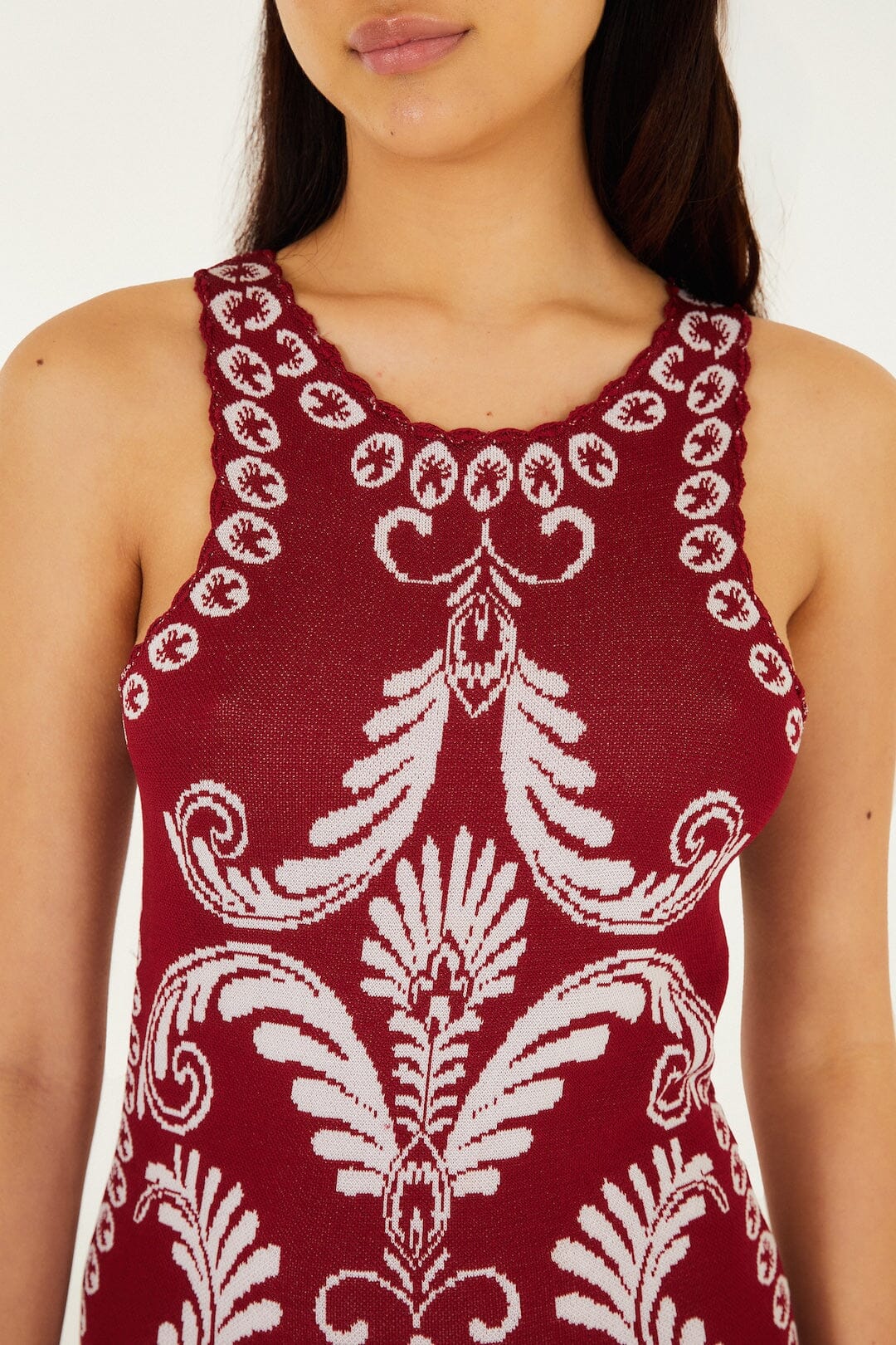 Burgundy Garden Tapestry Fringe Knit Dress - Image 2