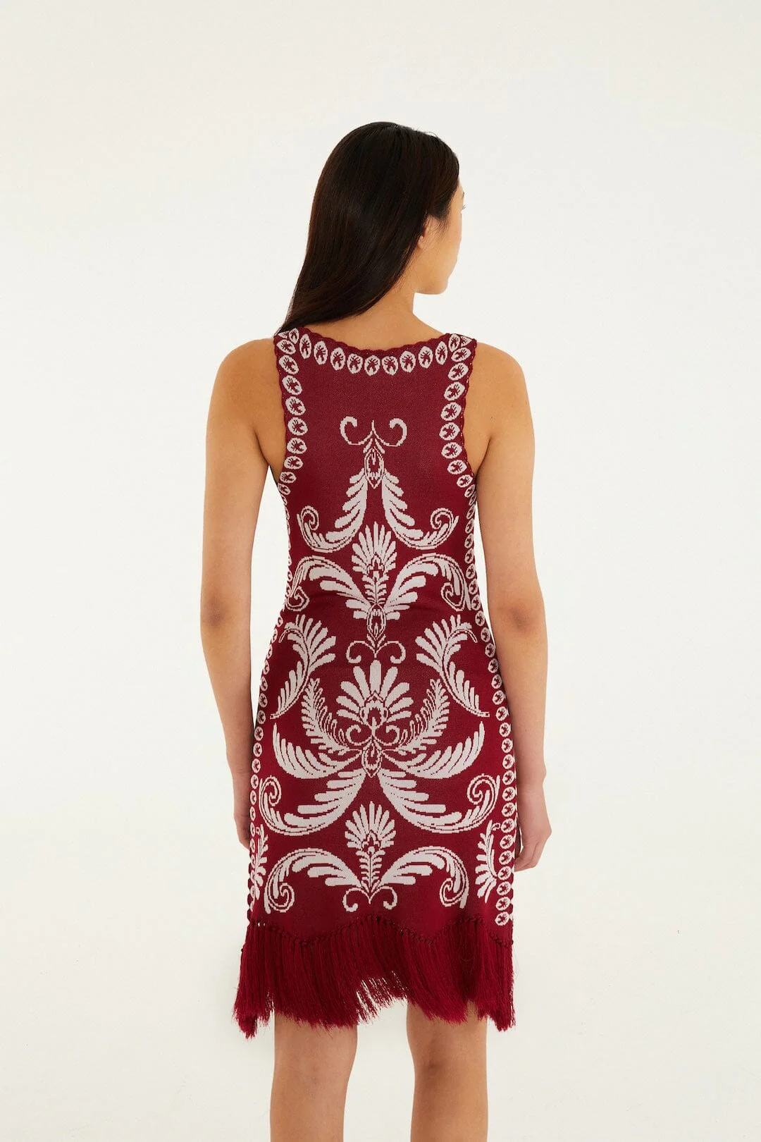 Burgundy Garden Tapestry Fringe Knit Dress - Image 3