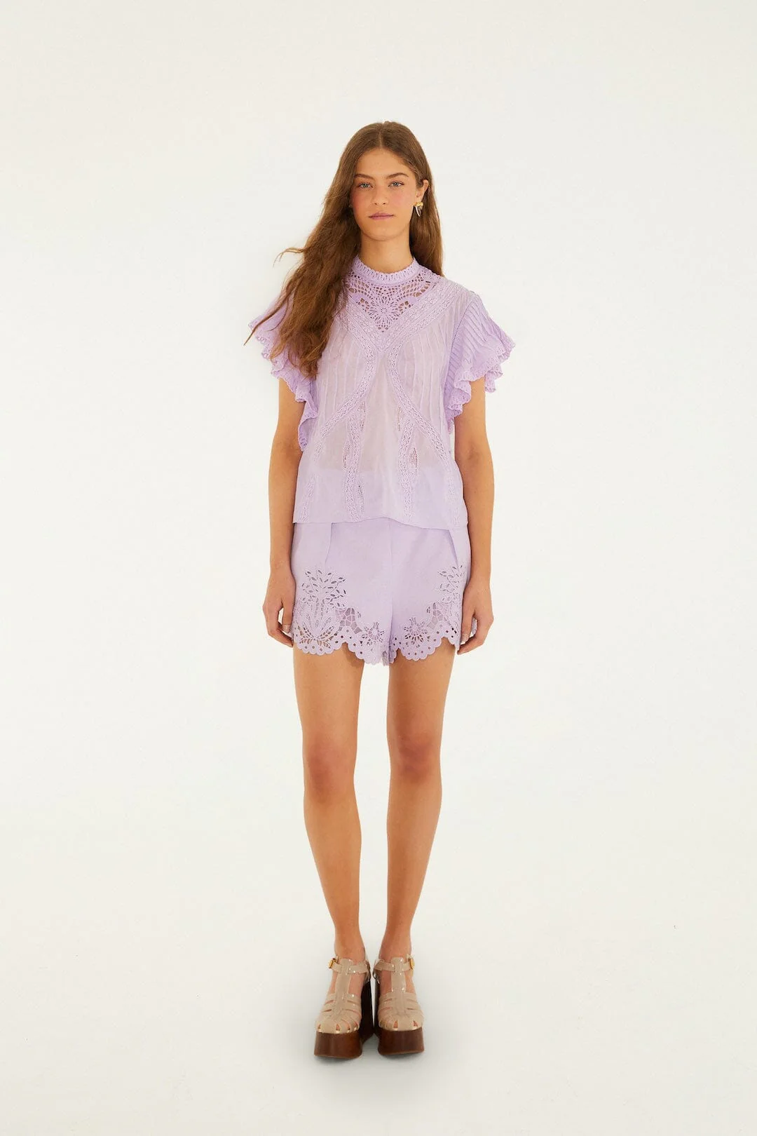 Lilac Geometric Richelieu Twill Belted Shorts - Image 4