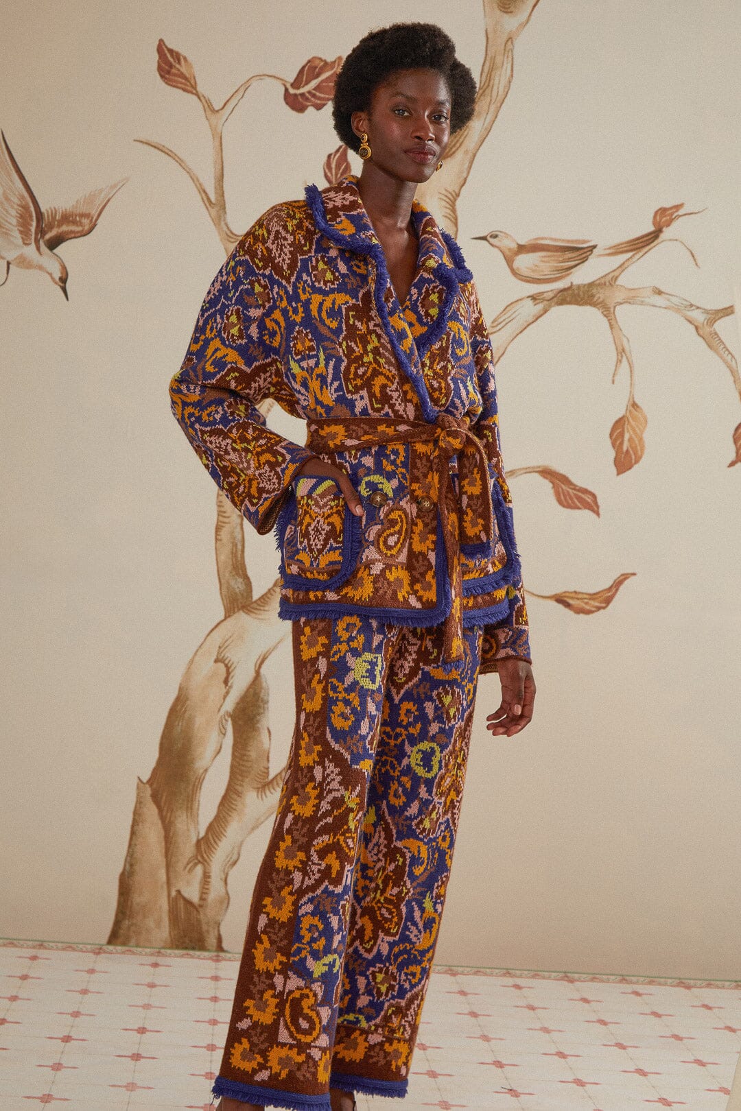 Glam Tapestry Blue Knit Pants - Image 2