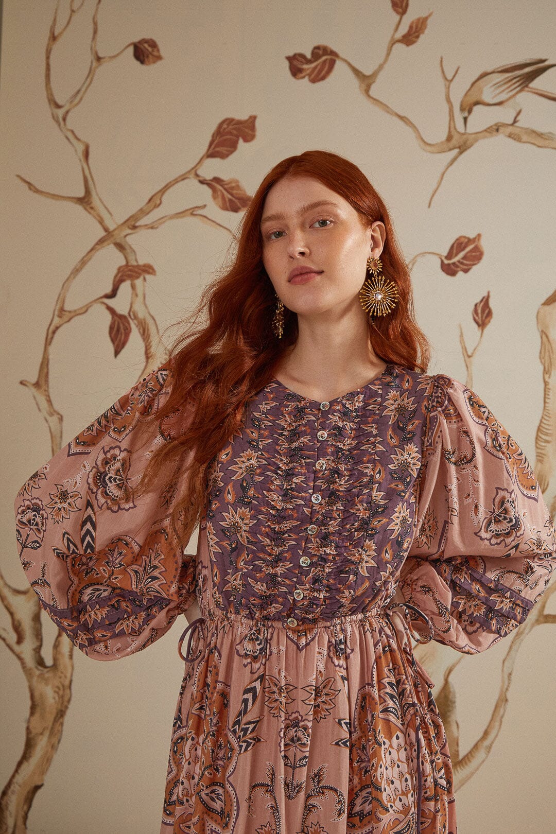 Glam Tapestry Burgundy Long Sleeve Maxi Dress - Image 2