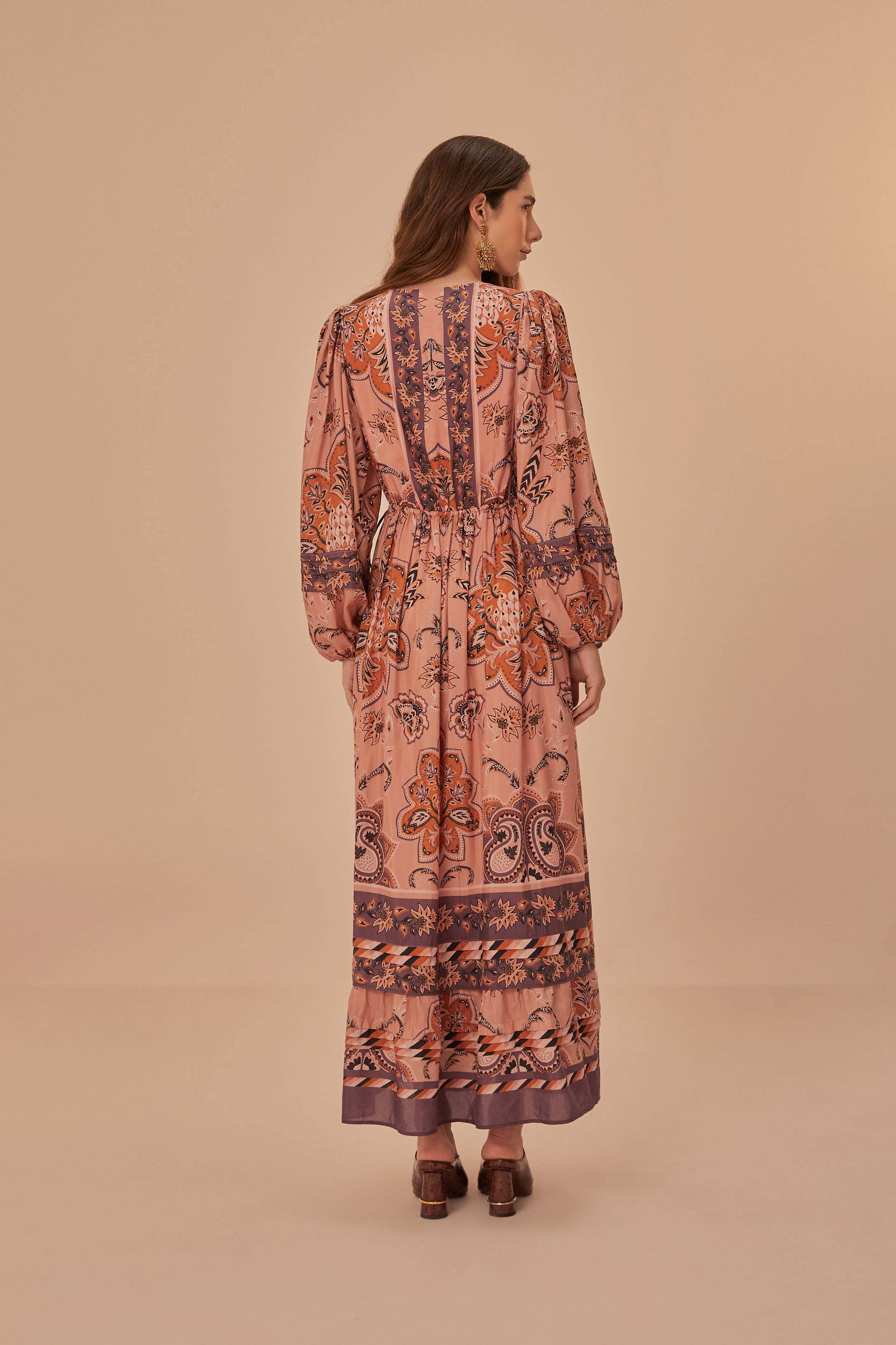Glam Tapestry Burgundy Long Sleeve Maxi Dress - Image 4