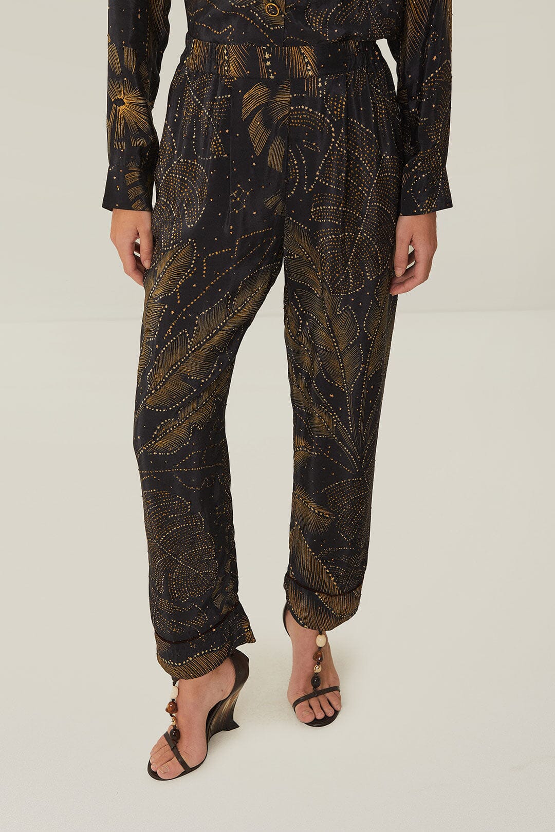 Black Golden Foliage Pajama Pants - Image 2