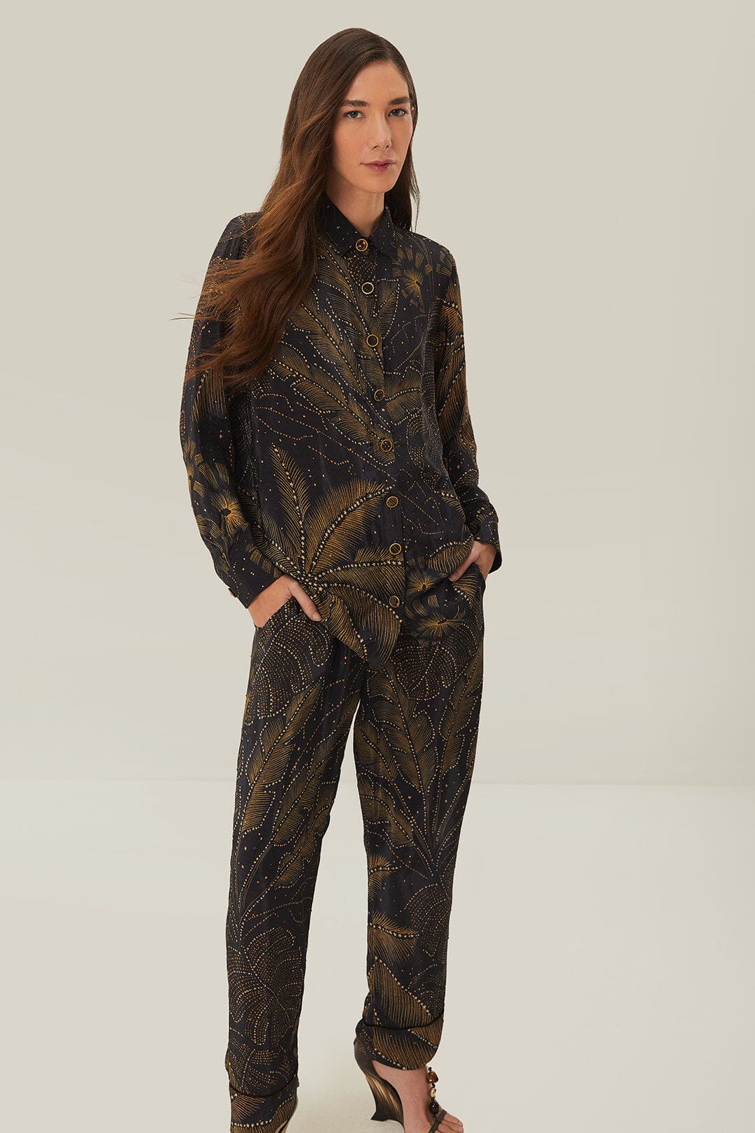 Black Golden Foliage Pajama Pants - Image 3