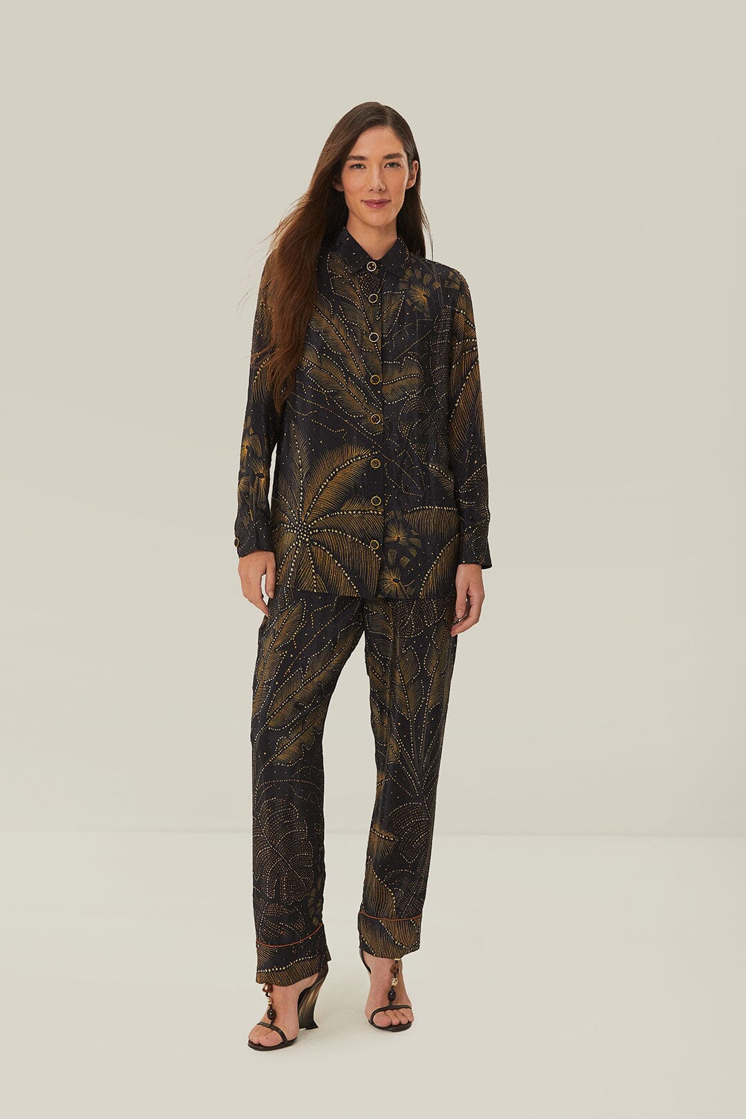 Black Golden Foliage Pajama Shirt - Image 2