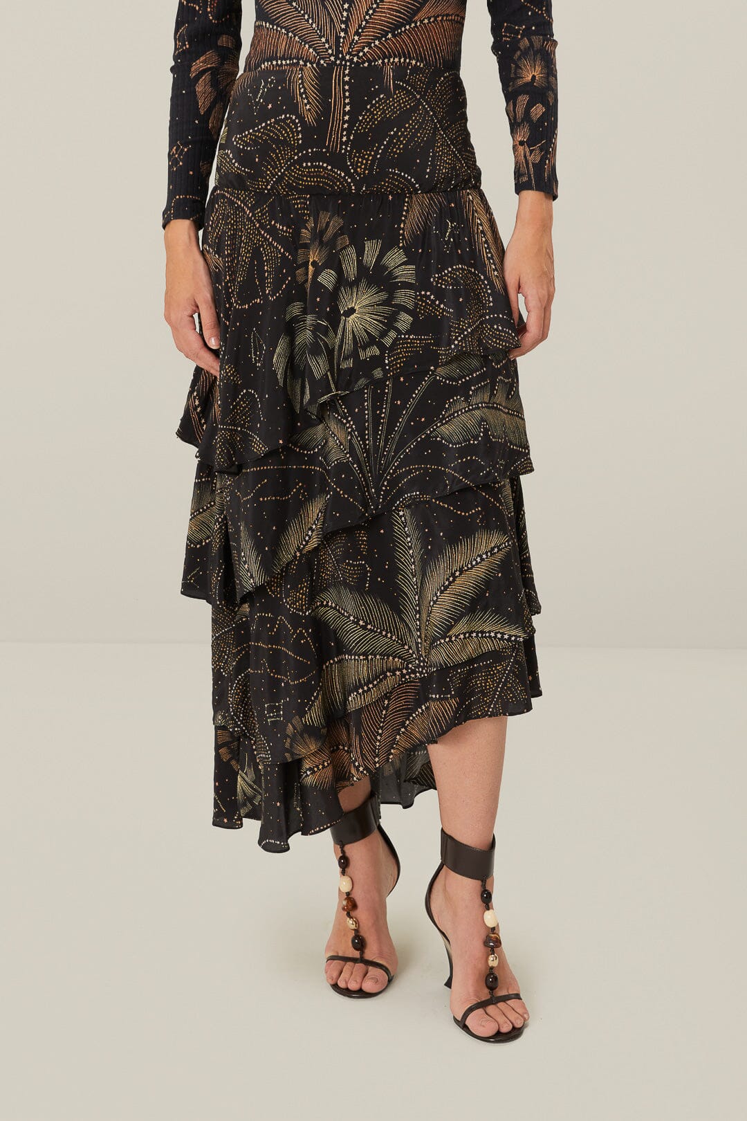 Black Golden Foliage Ruffled Skirt - Image 2