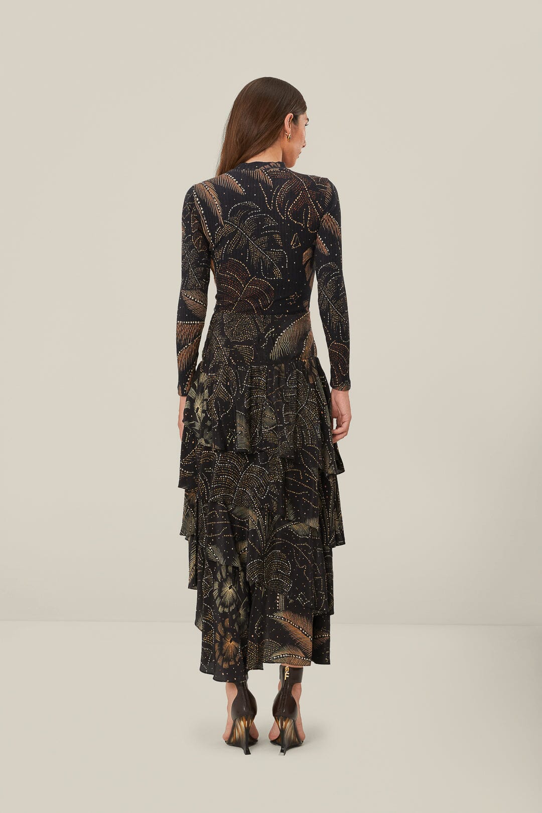 Black Golden Foliage Ruffled Skirt - Image 3