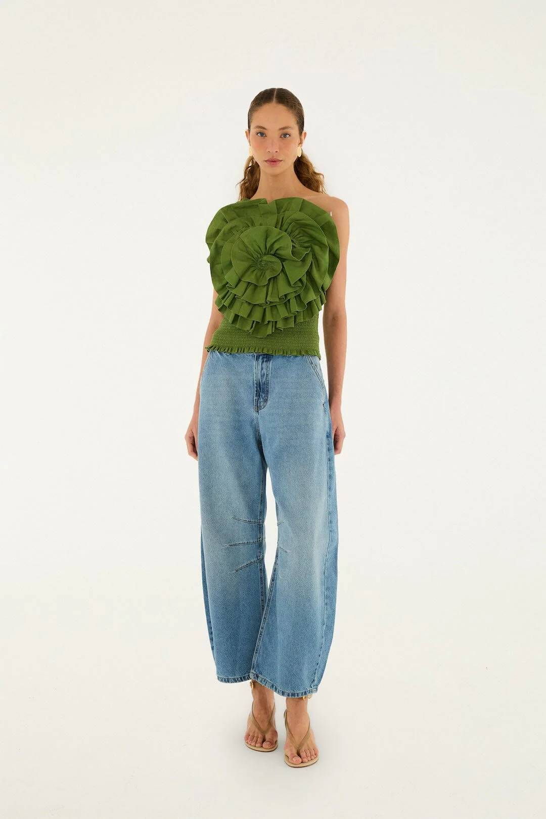 Green One Shoulder Lenzing™ Ecovero™ Euroflax™ Blouse - Image 4