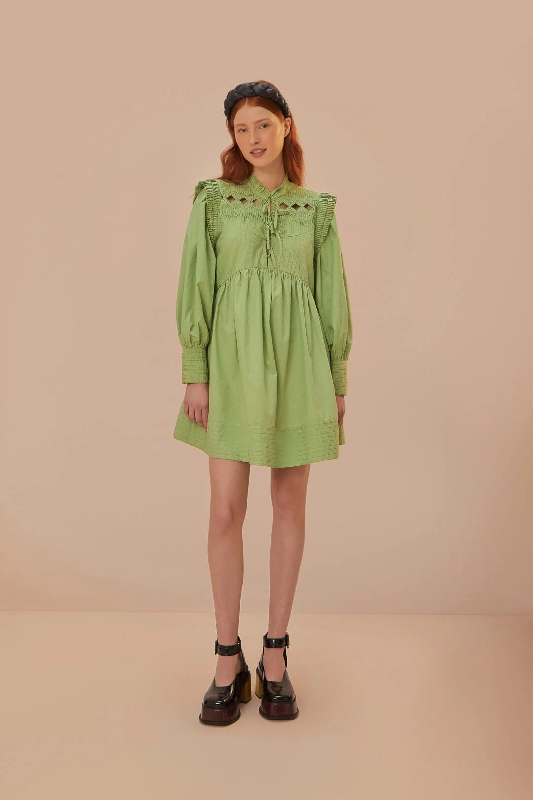 Green Open Yoke Mini Dress - Image 2