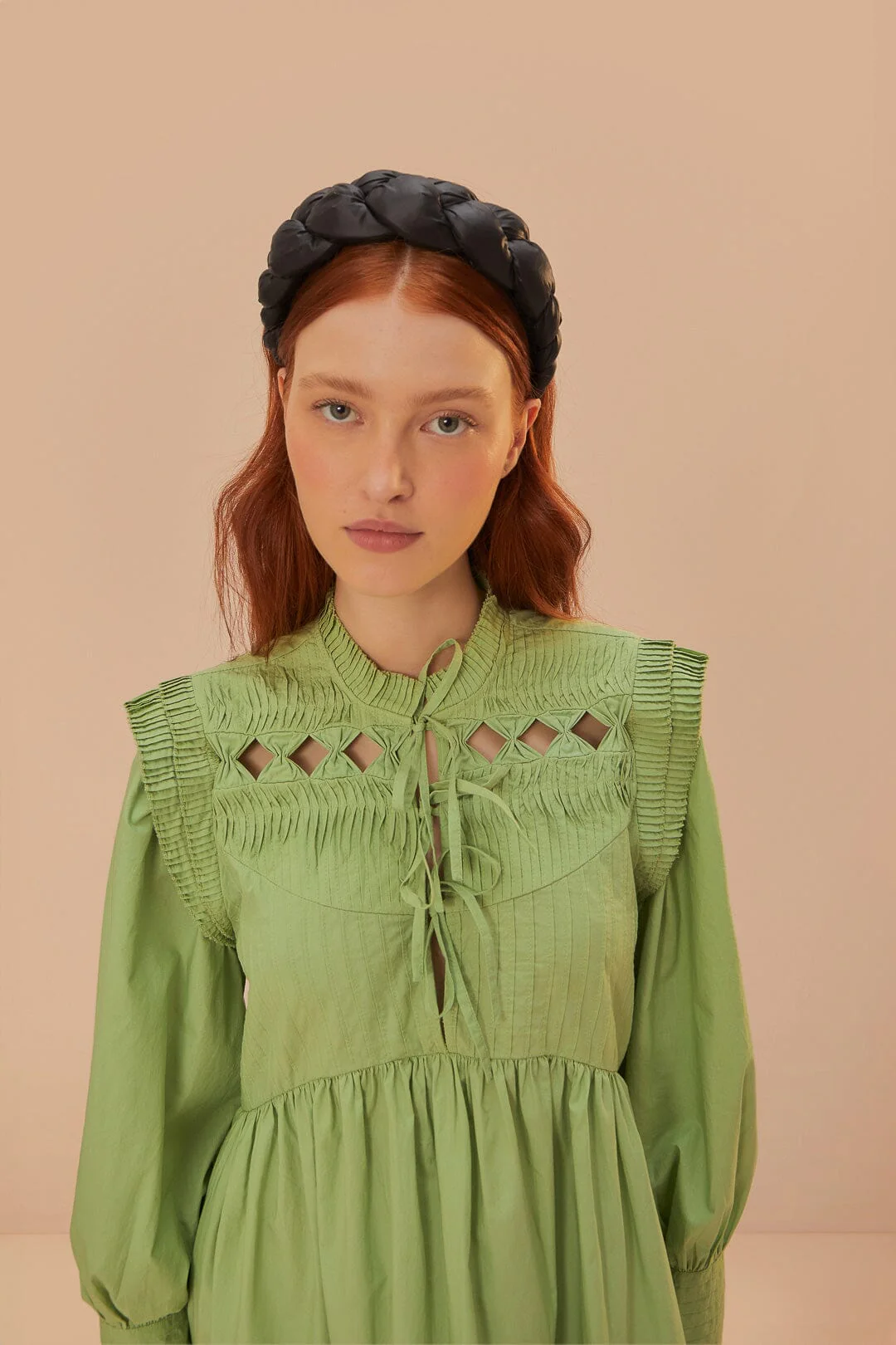 Green Open Yoke Mini Dress - Image 3