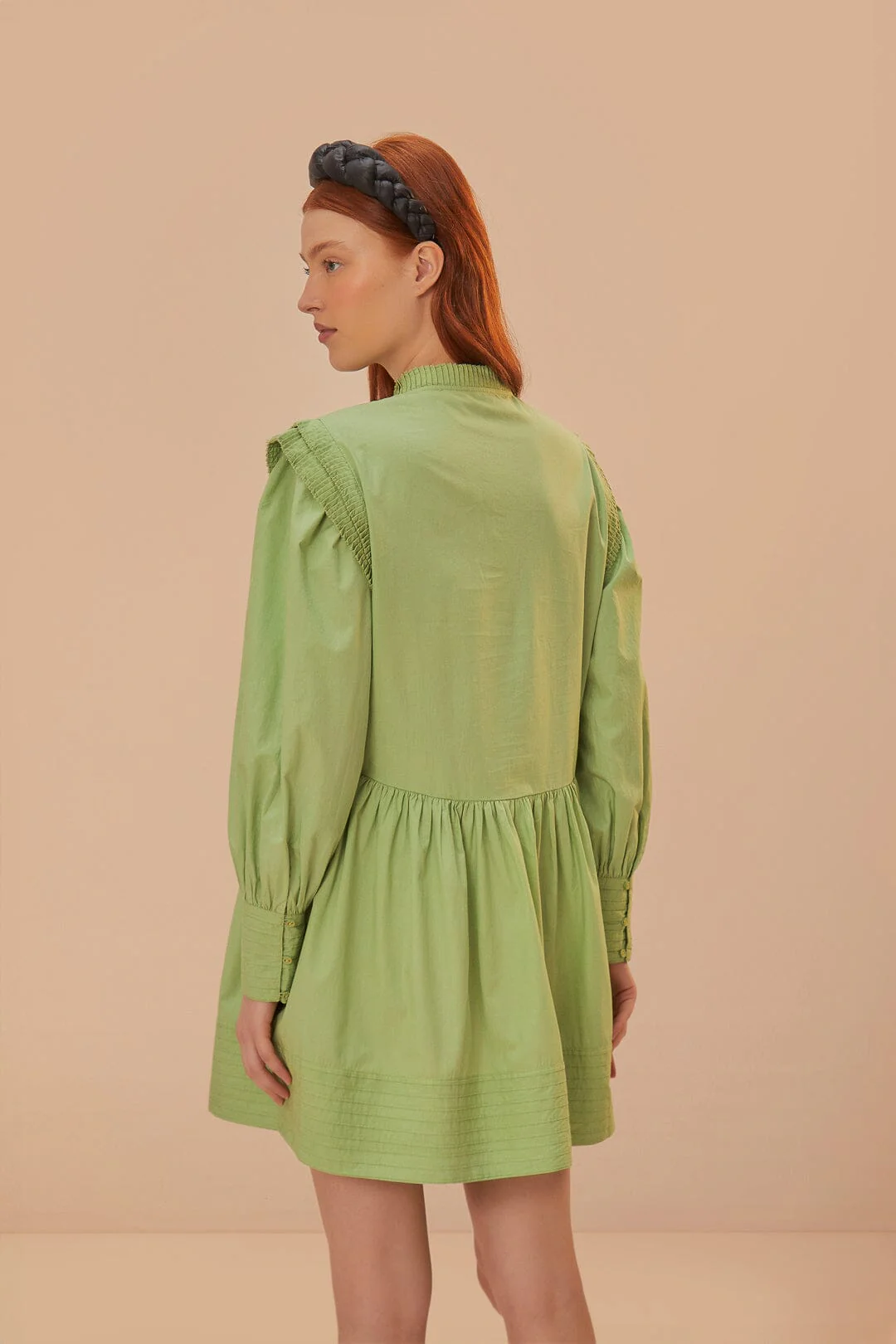 Green Open Yoke Mini Dress - Image 4