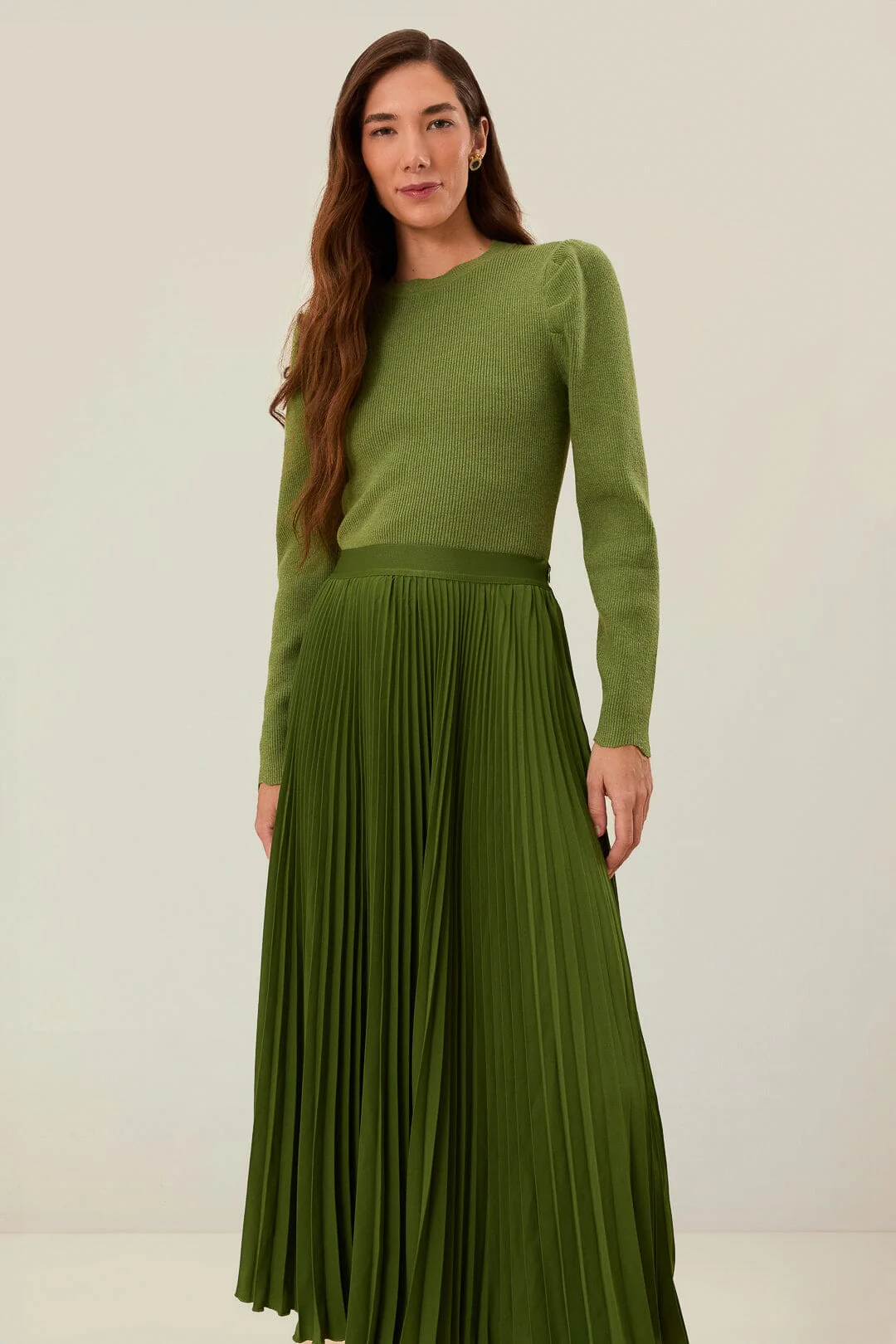 Green Pleated Maxi Skirt - Image 3