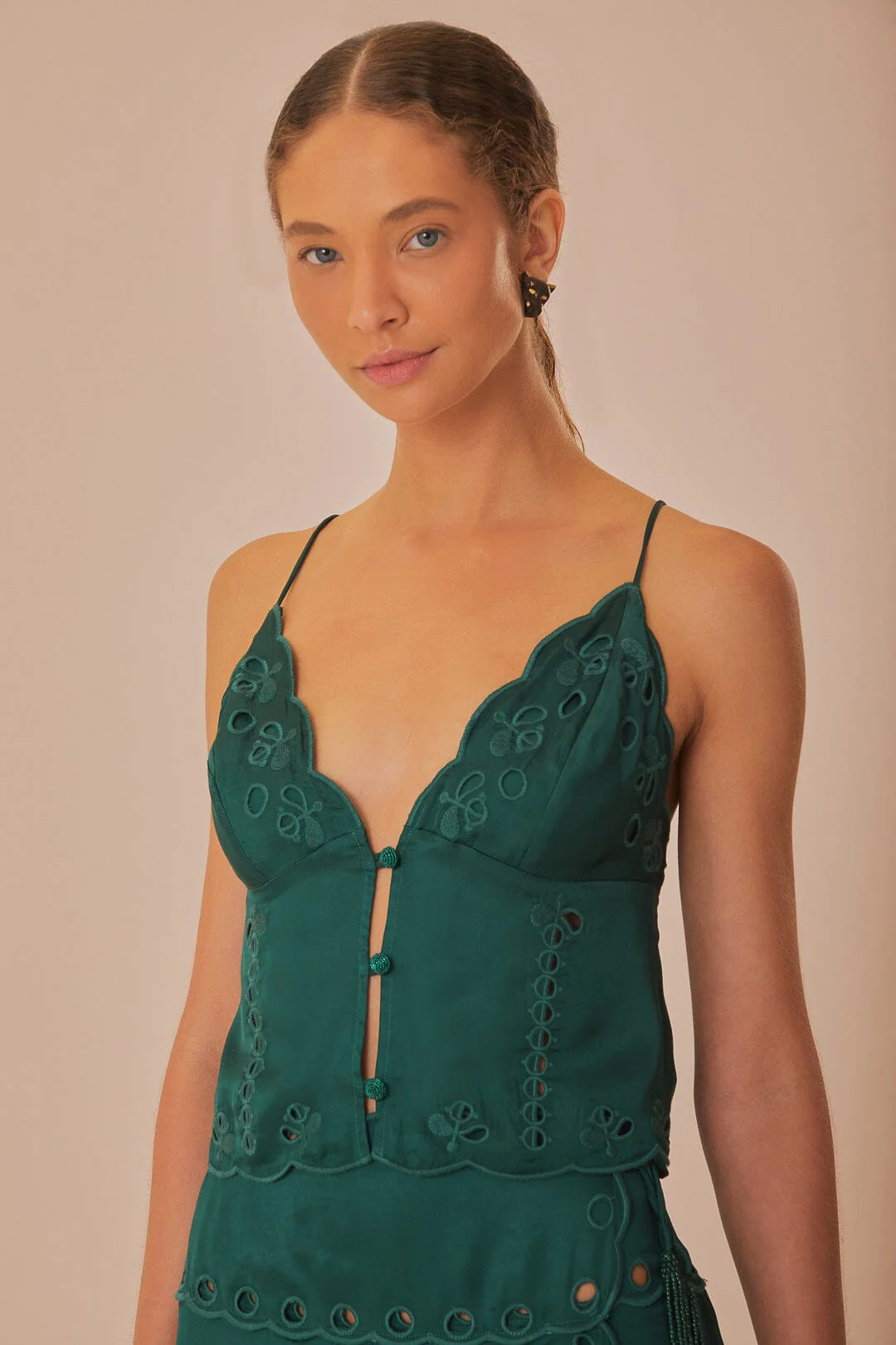 Green Richelieu Sleeveless Blouse