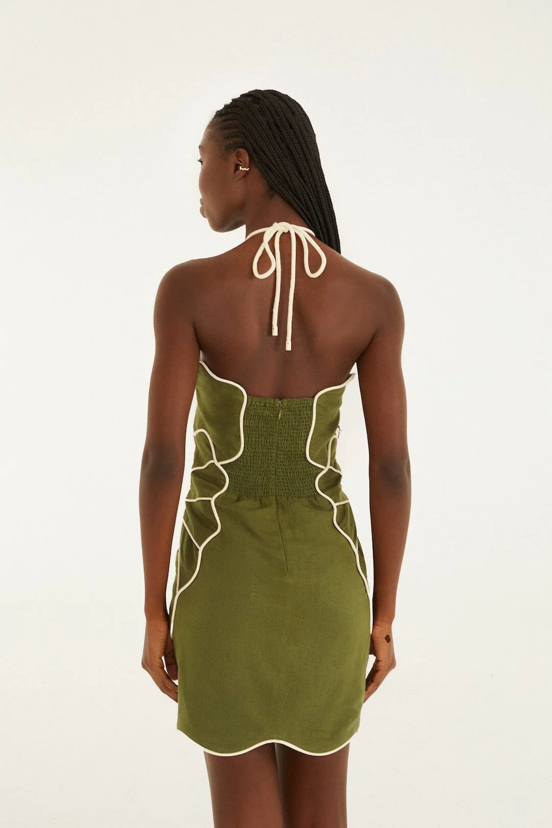 Green Wavy Trim Halter Neck Lenzing™ Ecovero™ Euroflax™ Mini Dress - Image 3